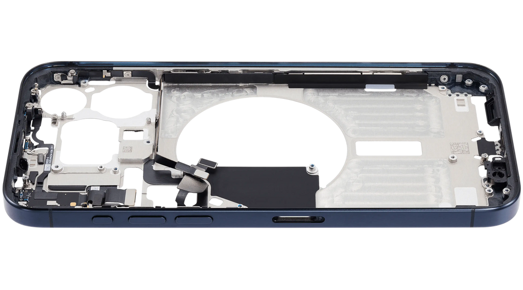 Midframe/Rahmen mit Small Parts für iPhone 15 Pro Max (EU / Global Version) (gebrauchter OEM-Ausbau, Qualität B) (Blau Titanium)