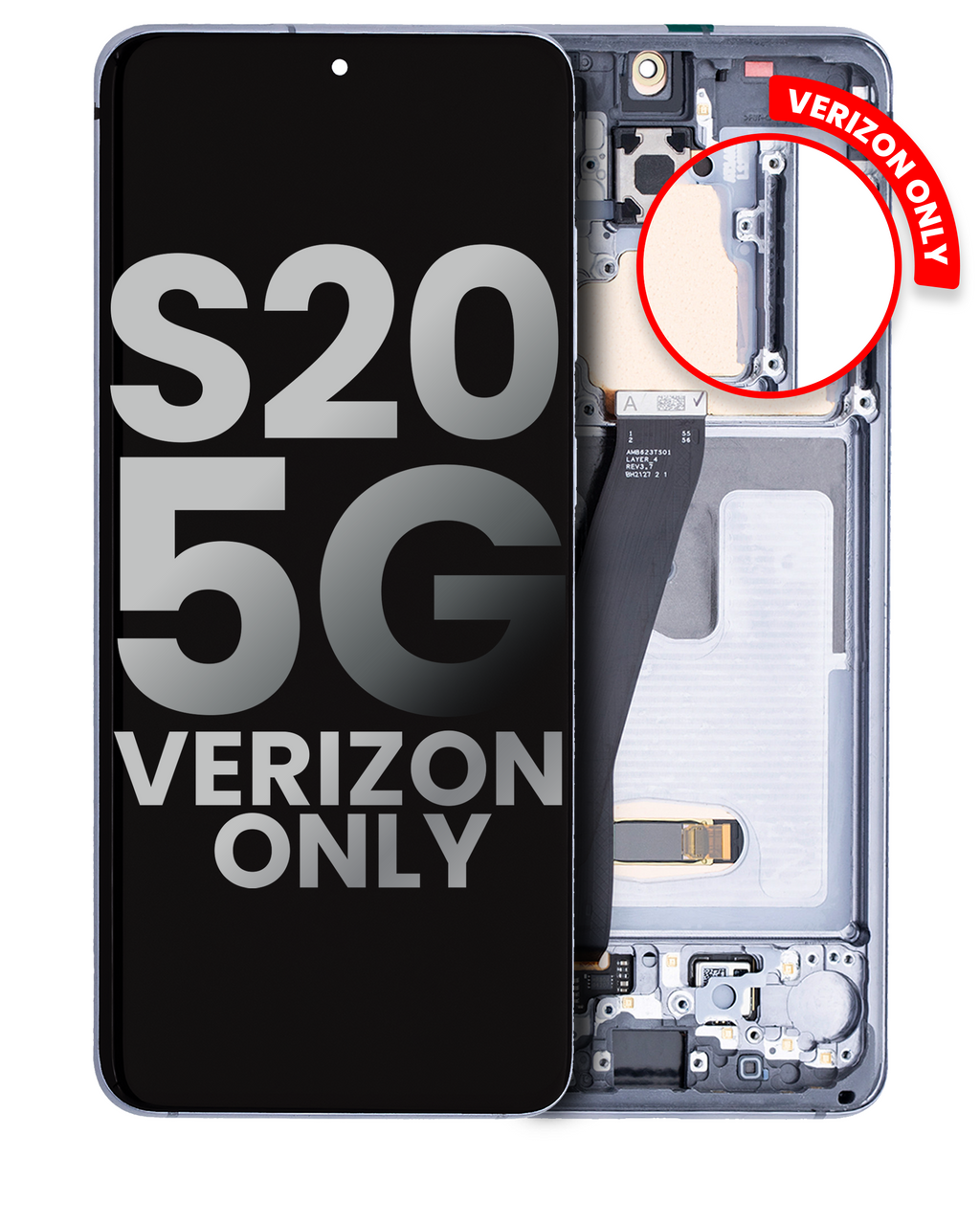 OLED-Display mit Rahmen für Samsung Galaxy S20 5G (Verizon 5G UW Frame Only) (gebrauchter OEM-Ausbau, Qualität A) (Cosmic Gray)