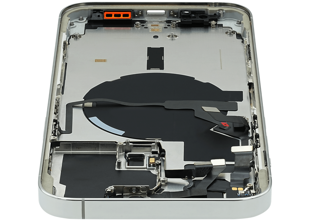 Backcover/Rahmen mit Small Parts für iPhone 14 Pro Max (EU / Global Version) (gebrauchter OEM-Ausbau, Qualität A) (Silber)