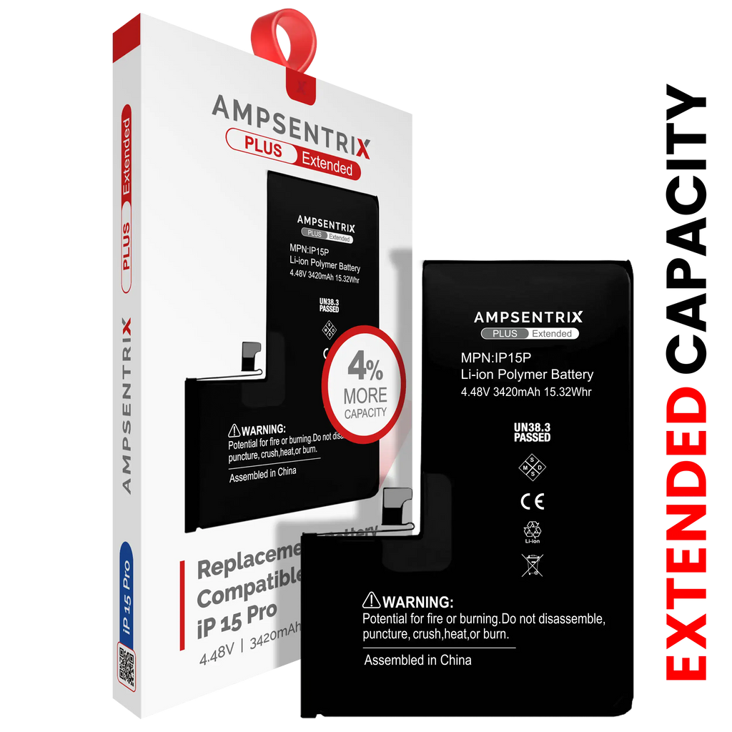 Replacement Battery for iPhone 15 Pro (AmpSentrix Plus Extended)