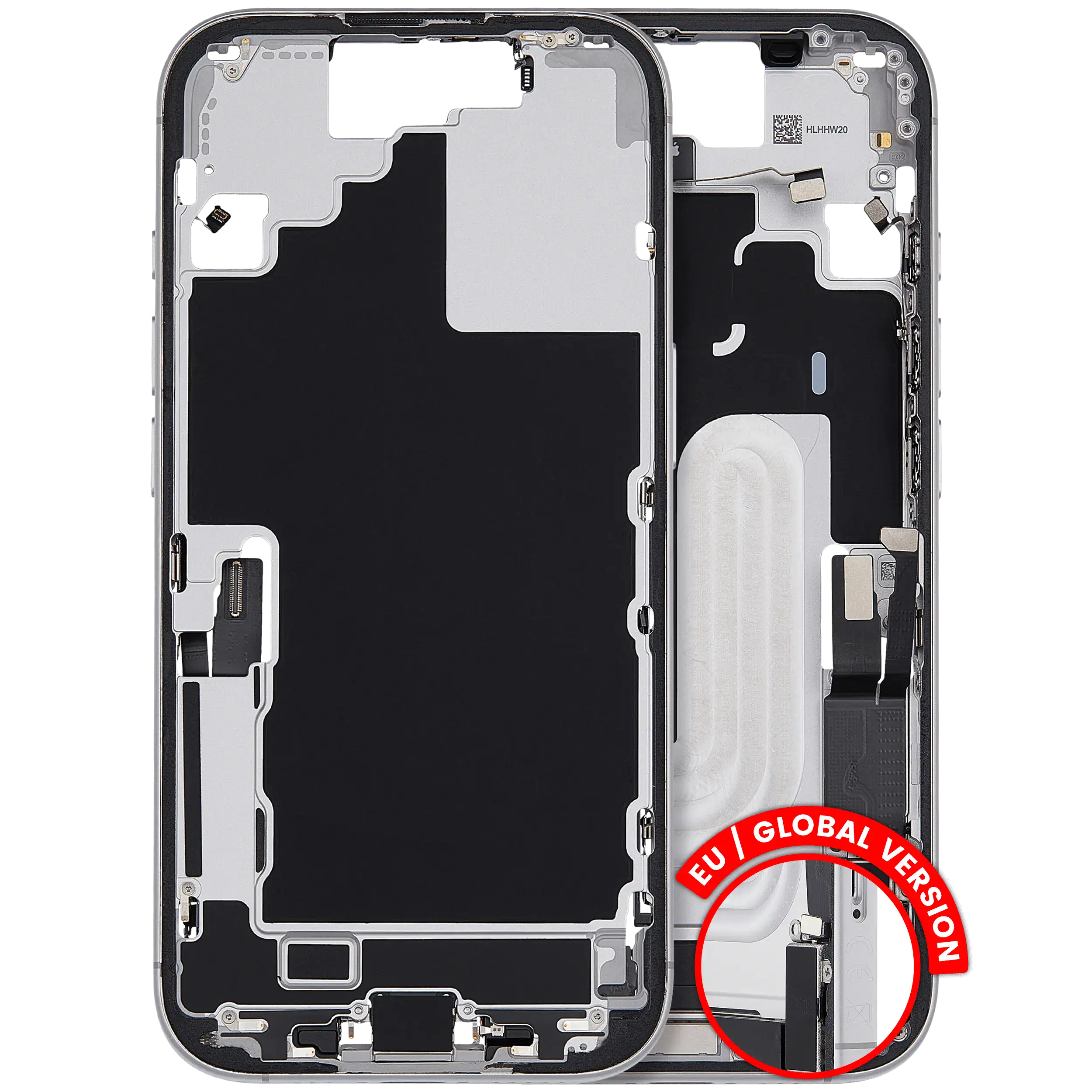 Midframe/Rahmen mit Ladebuchse Flex & Small Parts für iPhone 17 (EU / Global Version) (gebrauchter OEM-Ausbau, Qualität C) (Weiß)