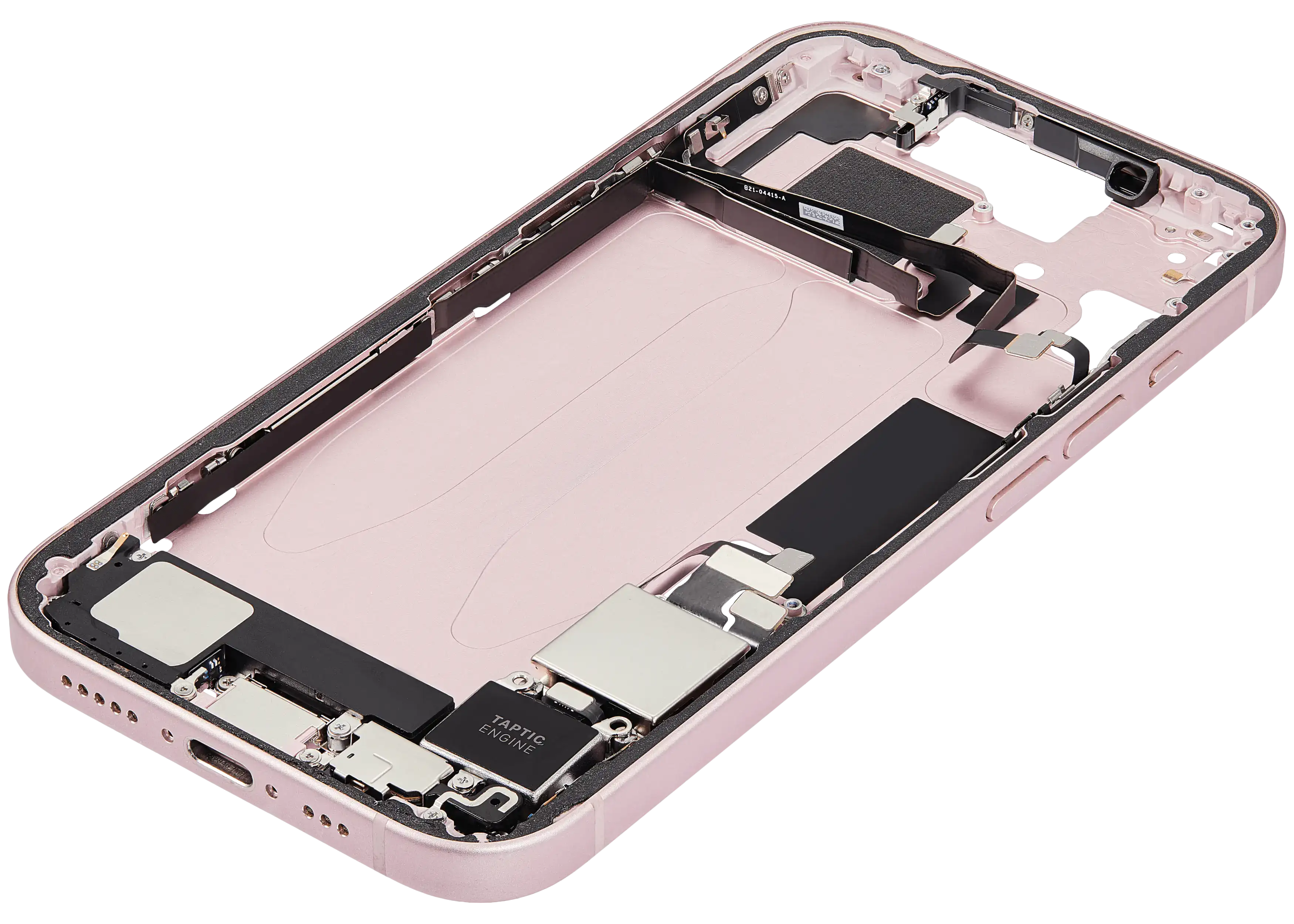Midframe/Rahmen mit Ladebuchse Flex & Small Parts für iPhone 15 (US-Version) (gebrauchter OEM-Ausbau, Qualität C) (Pink)