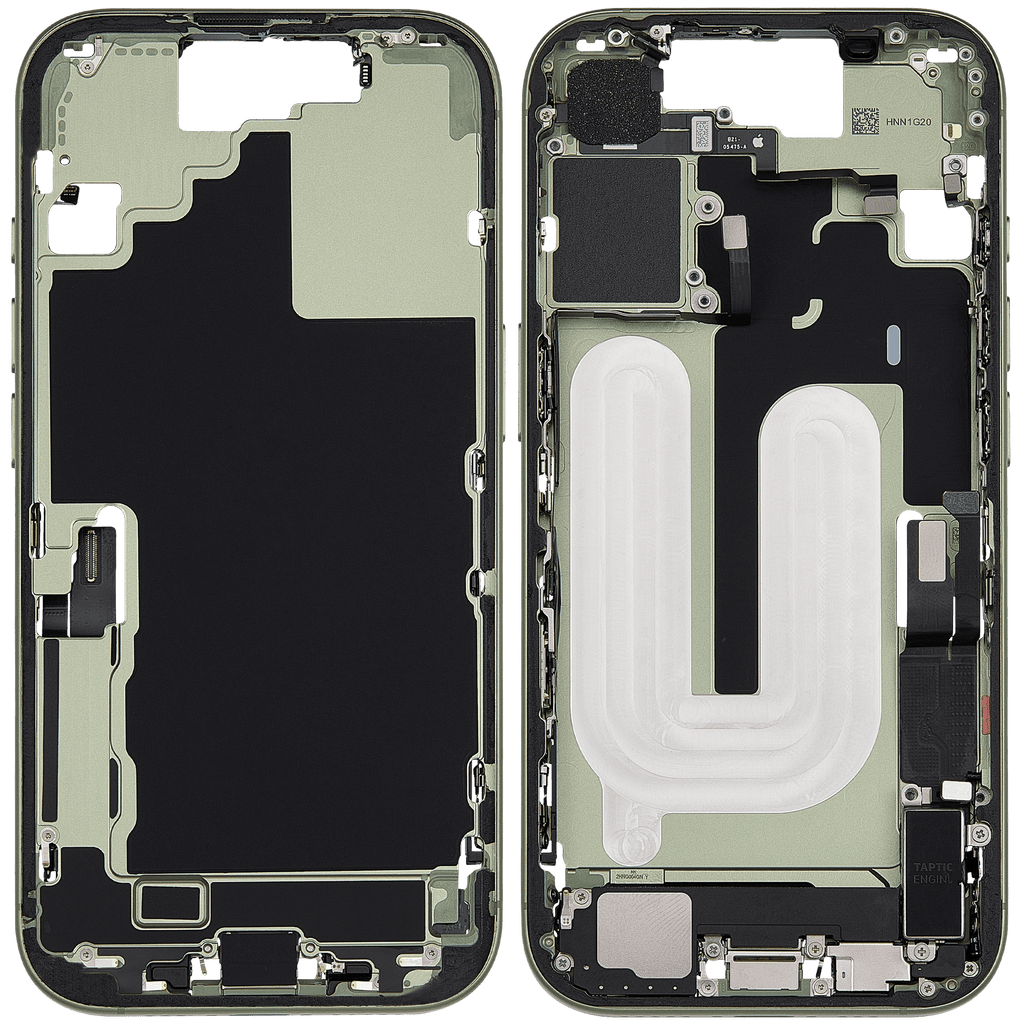 Midframe/Rahmen mit Ladebuchse Flex & Small Parts für iPhone 17 (EU / Global Version) (gebrauchter OEM-Ausbau, Qualität C) (Sage)