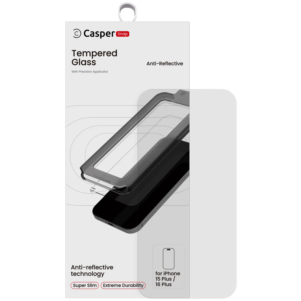 Casper Snap Tempered Glass for iPhone 15 Plus / 16 Plus (Retail Pack) (AR Clear)
