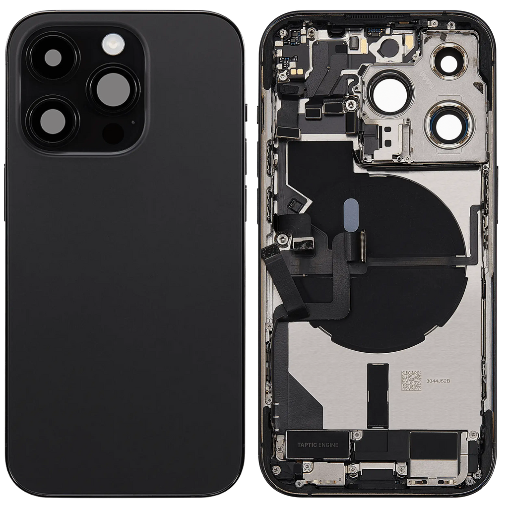 Backcover/Rahmen mit Ladebuchse Flex & Small Parts für iPhone 14 Pro (US-Version) (gebrauchter OEM-Ausbau, Qualität A) (Space Schwarz)