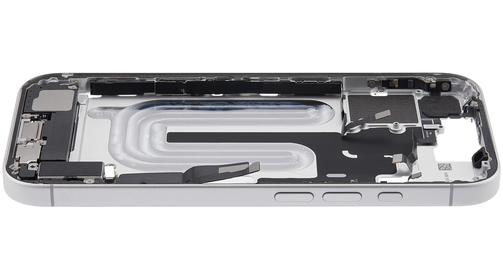 Midframe/Rahmen mit Ladebuchse Flex & Small Parts für iPhone 17 (US-Version) (gebrauchter OEM-Ausbau, Qualität C) (Weiß)