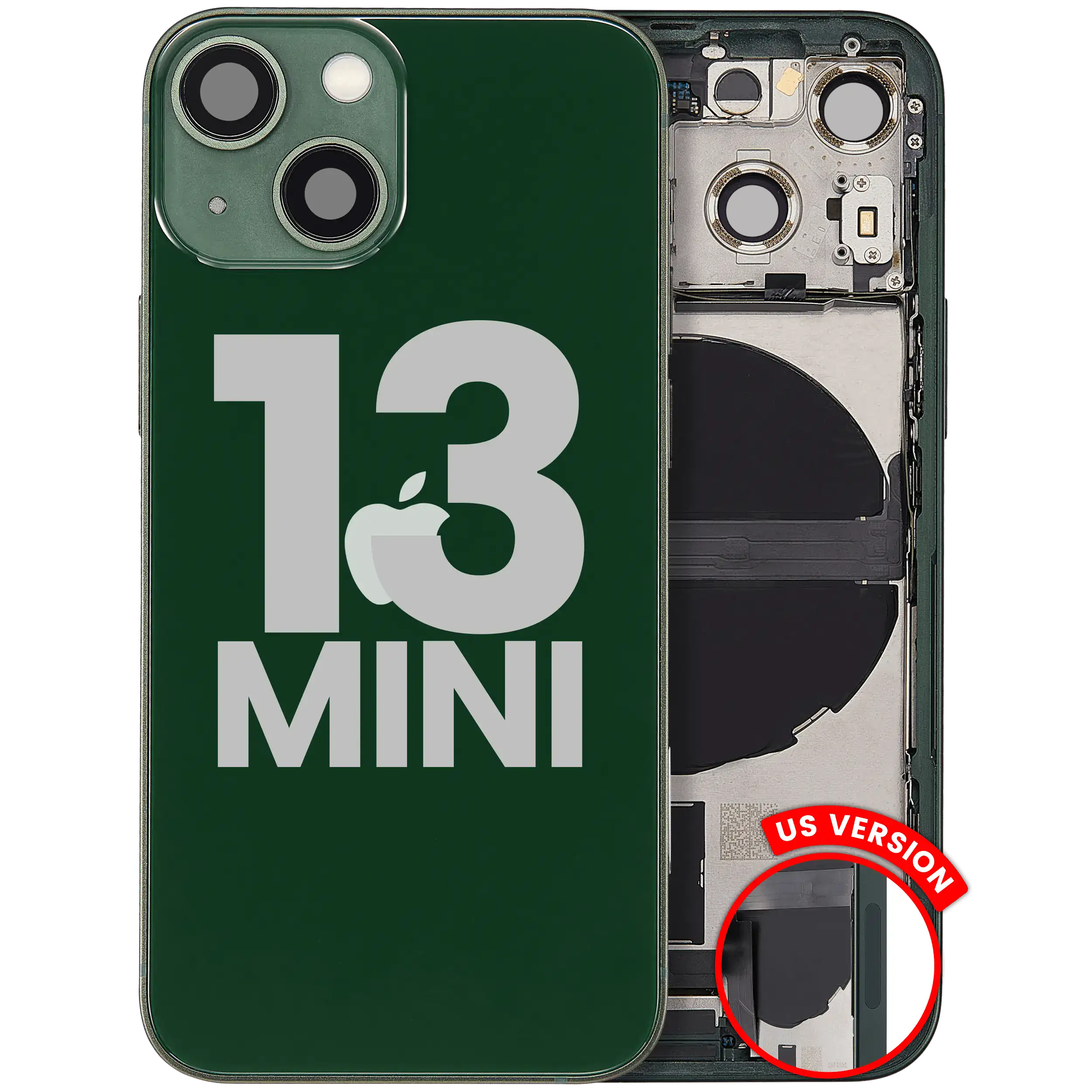 Backcover/Rahmen mit Ladebuchse Flex & Small Parts für iPhone 13 Mini (US-Version) (gebrauchter OEM-Ausbau, Qualität A) (Grün)