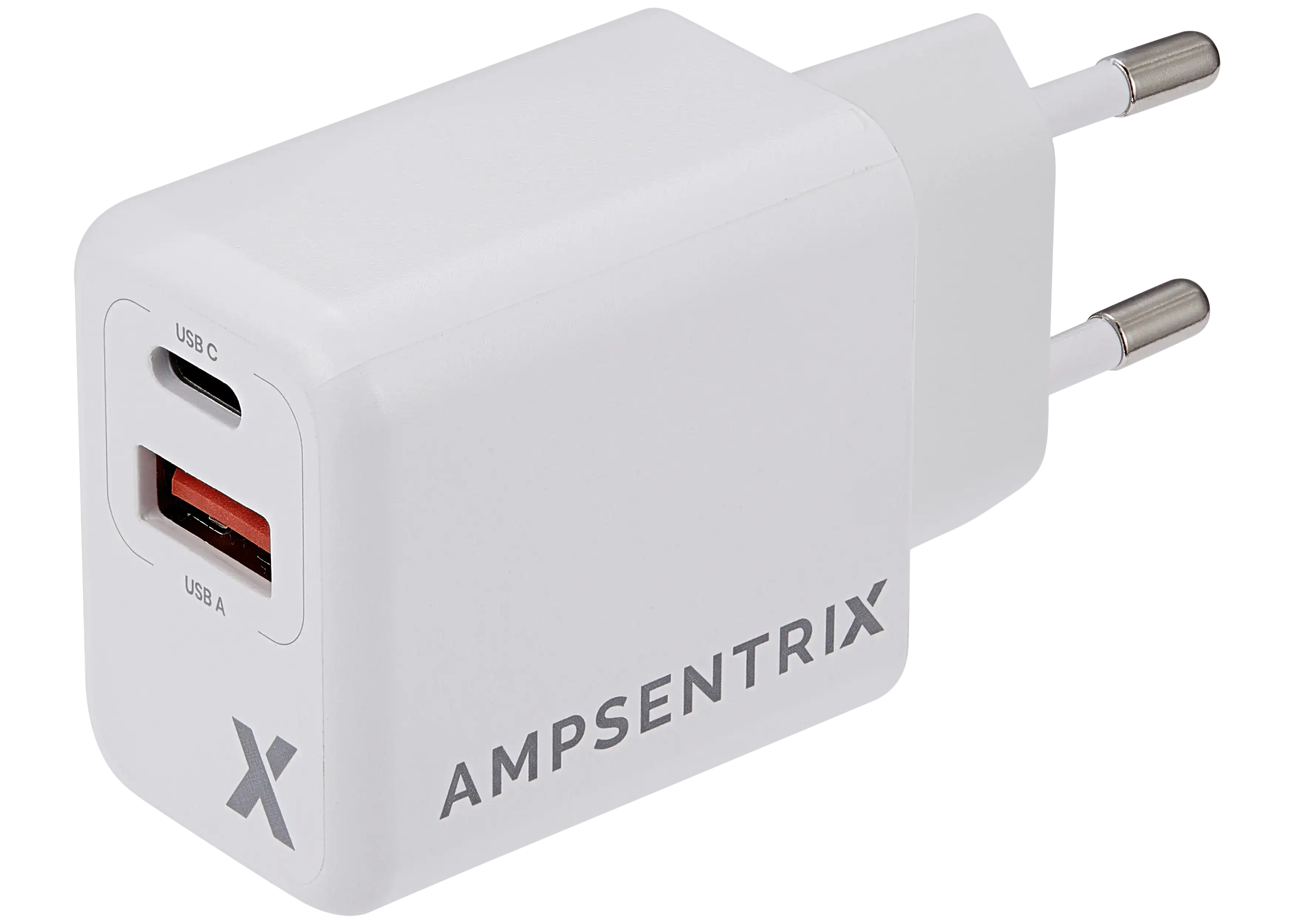 AmpSentrix 2-Port 20W USB Type C and USB Type A Wall Adapter (220V Euro)