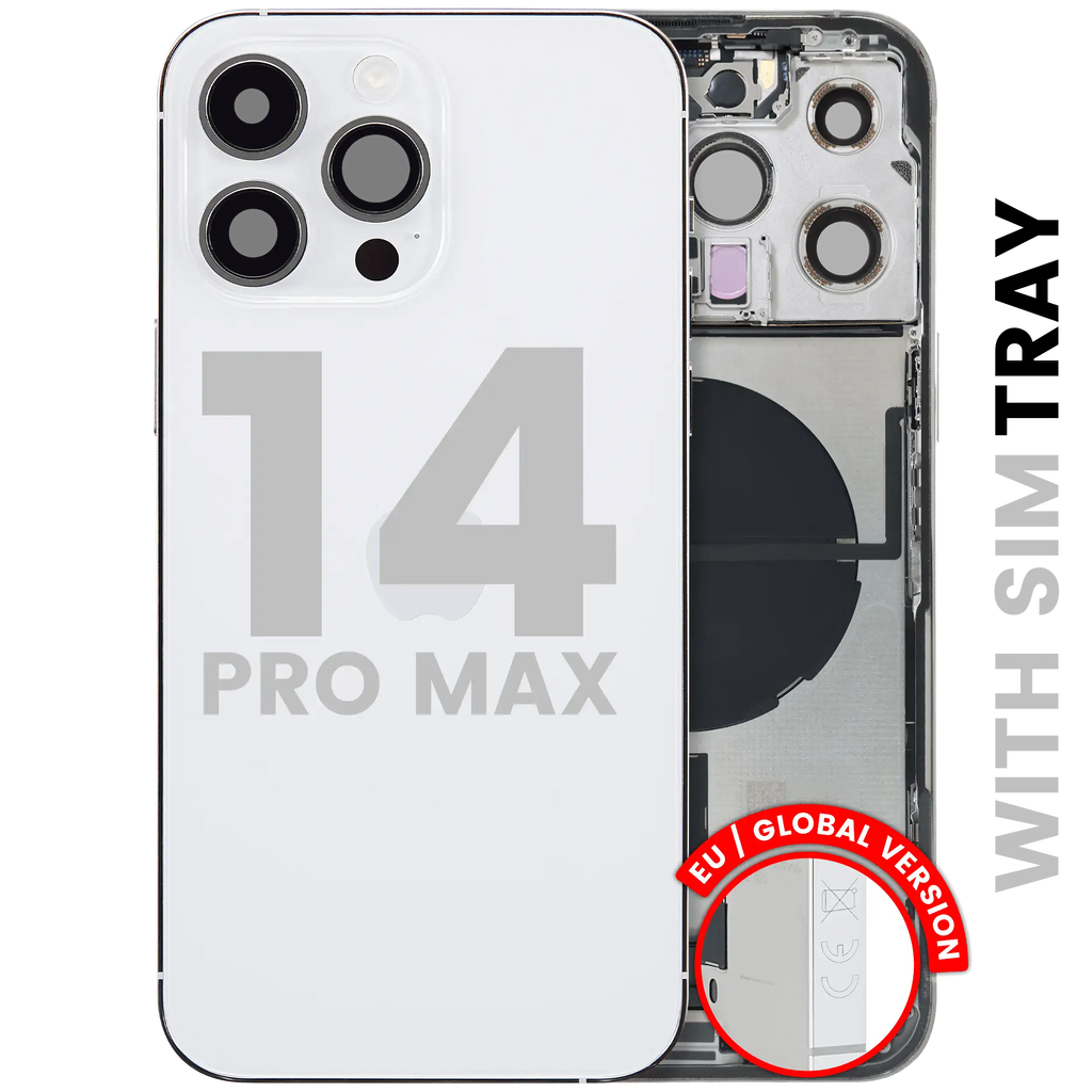 Backcover/Rahmen mit Ladebuchse Flex & Small Parts für iPhone 14 Pro Max (EU / Global Version) (gebrauchter OEM-Ausbau, Qualität C) (Silber)