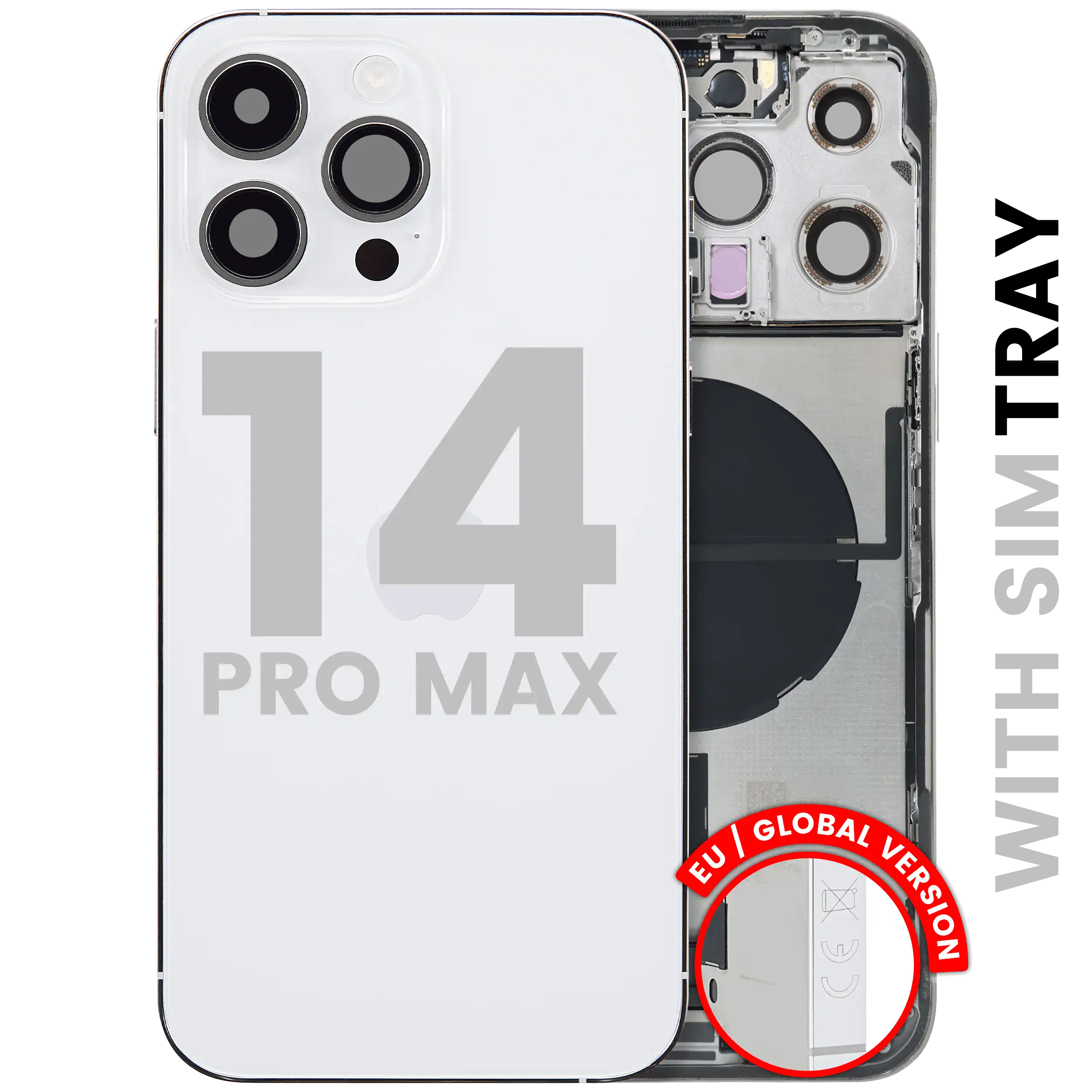 Backcover/Rahmen mit Ladebuchse Flex & Small Parts für iPhone 14 Pro Max (EU / Global Version) (gebrauchter OEM-Ausbau, Qualität C) (Silber)
