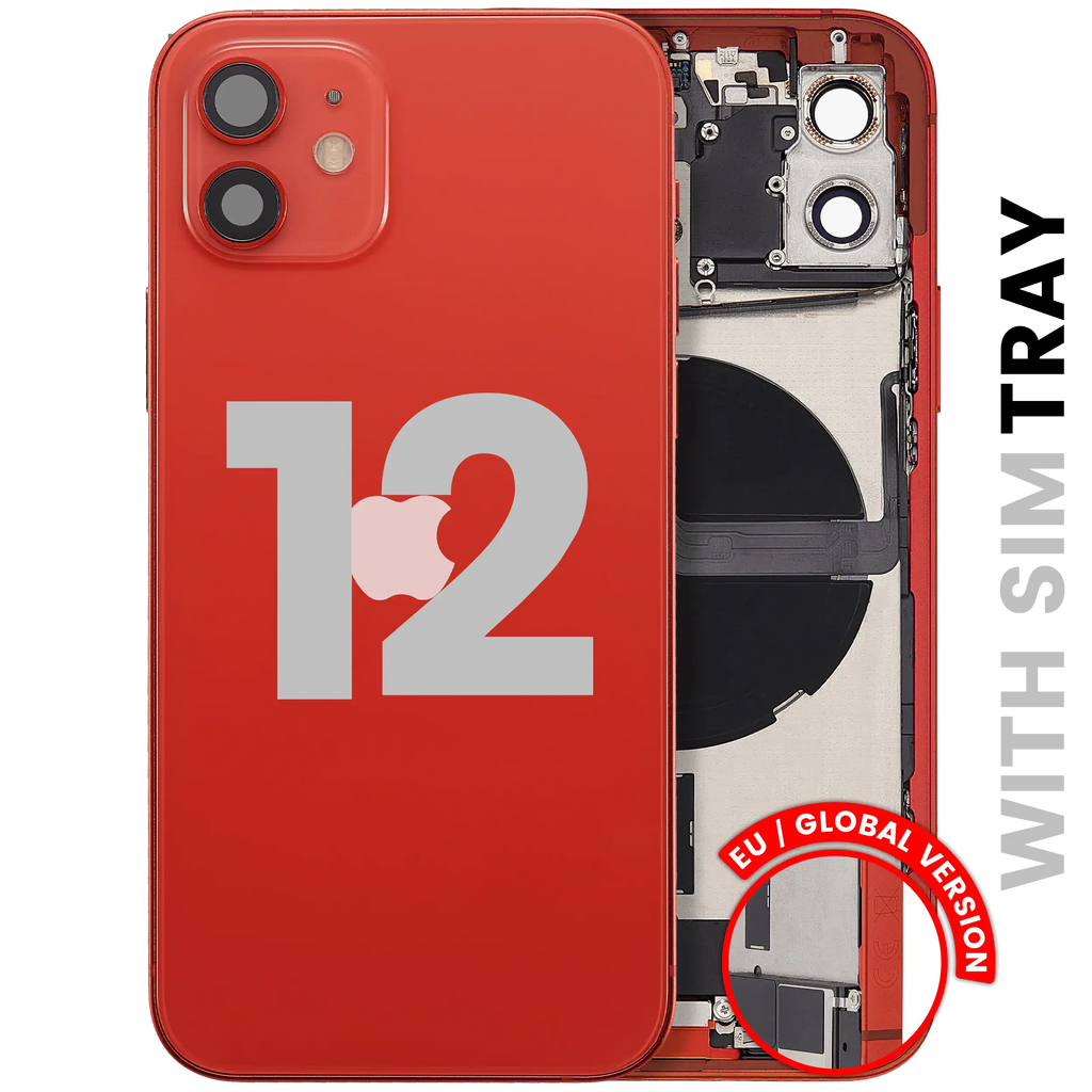 Backcover/Rahmen mit Ladebuchse Flex & Small Parts für iPhone 12 (EU / Global Version) (gebrauchter OEM-Ausbau, Qualität B) (Rot)