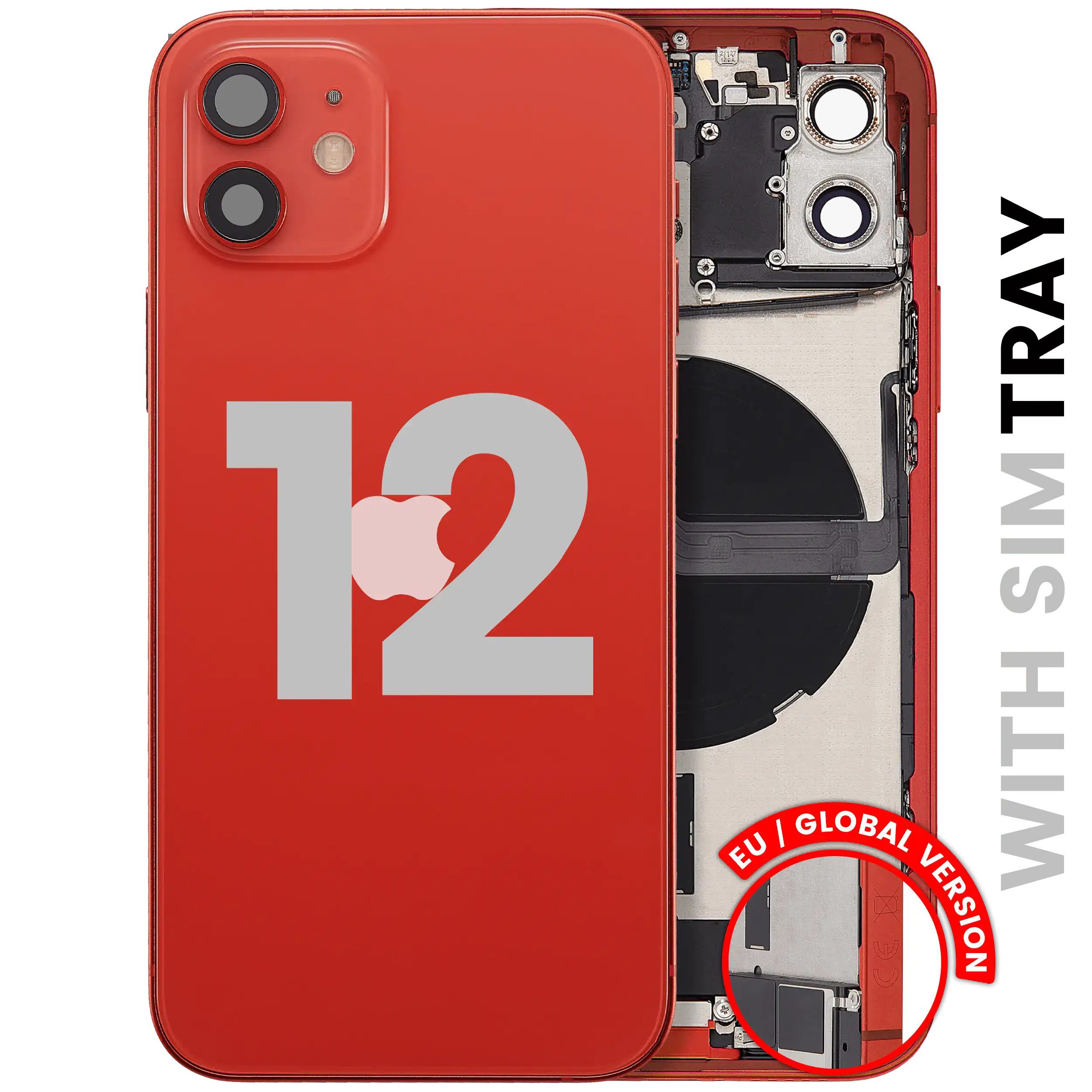 Backcover/Rahmen mit Ladebuchse Flex & Small Parts für iPhone 12 (EU / Global Version) (gebrauchter OEM-Ausbau, Qualität B) (Rot)