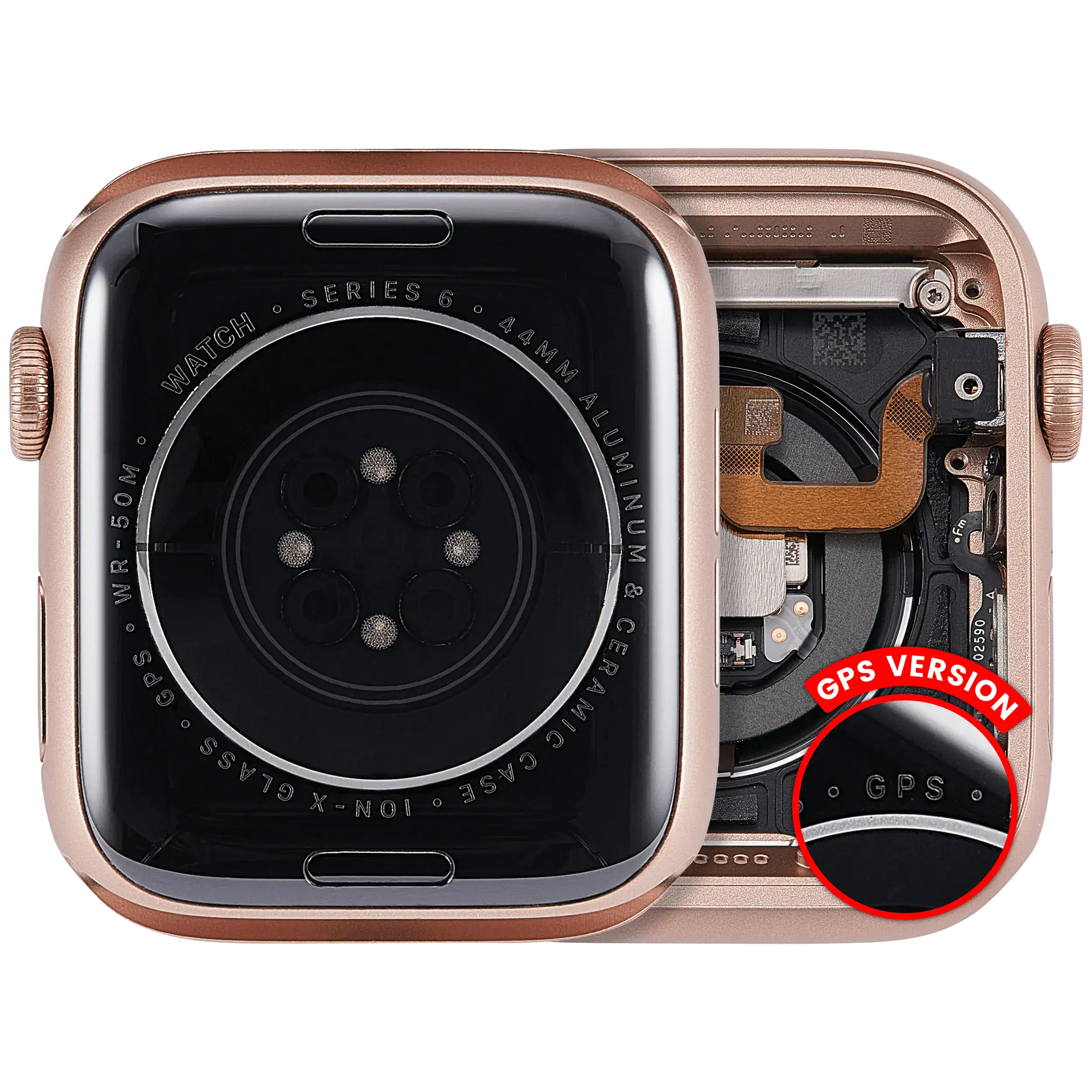 Backcover/Rahmen Compatible für Watch Series 6 (44MM) (gebrauchter OEM-Ausbau, Qualität A) (GPS Version) (Aluminum / Rose Gold)