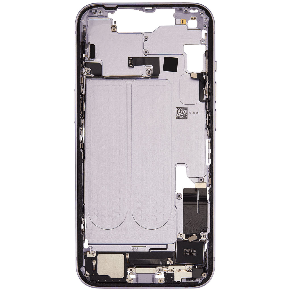 Midframe/Frame with Charging Port Flex and Small Parts for iPhone 14 (EU/Global Version) (Used OEM Part, Grade A) (Purple)