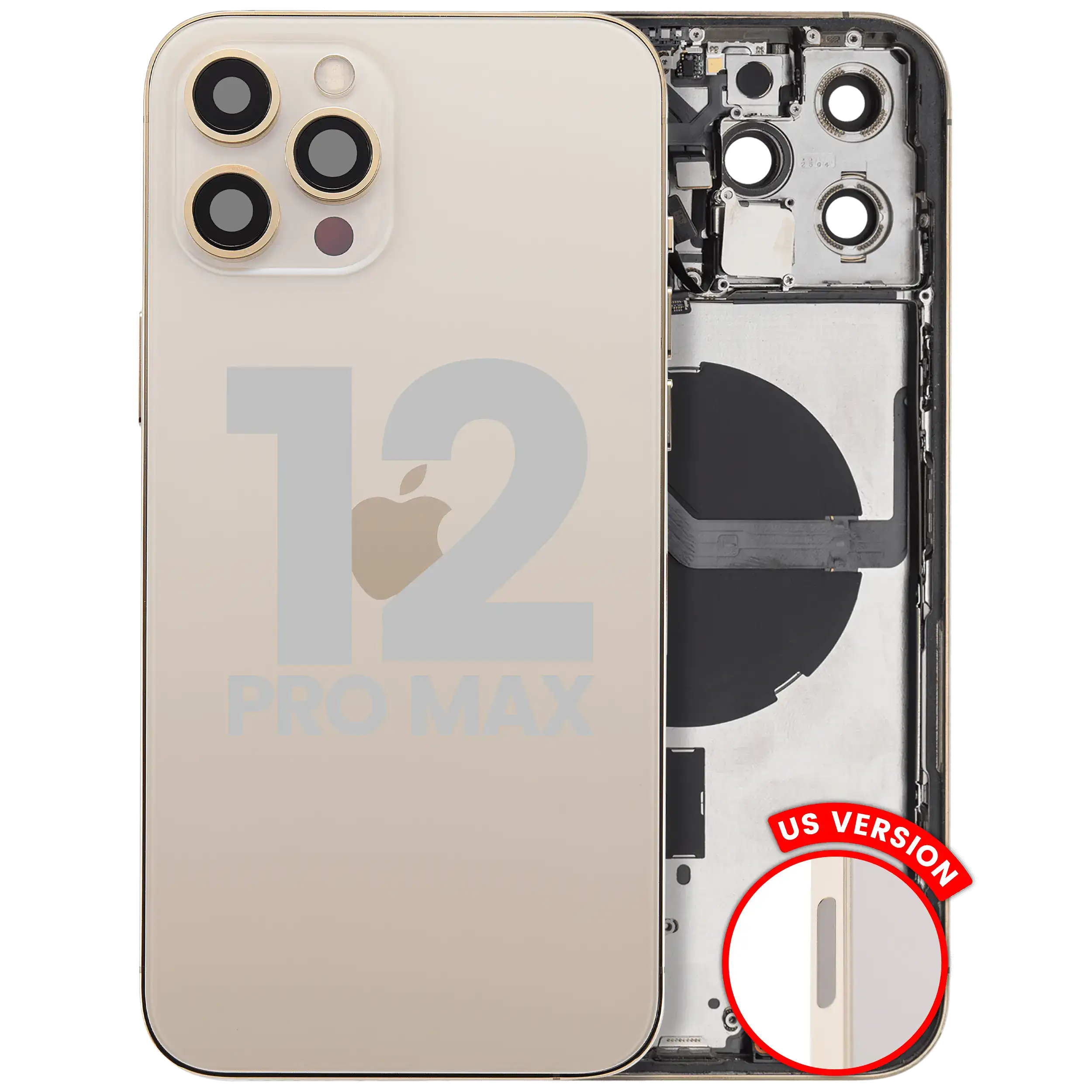 Backcover/Rahmen mit Small Parts für iPhone 12 Pro Max (US-Version) (gebrauchter OEM-Ausbau, Qualität A) (Gold)