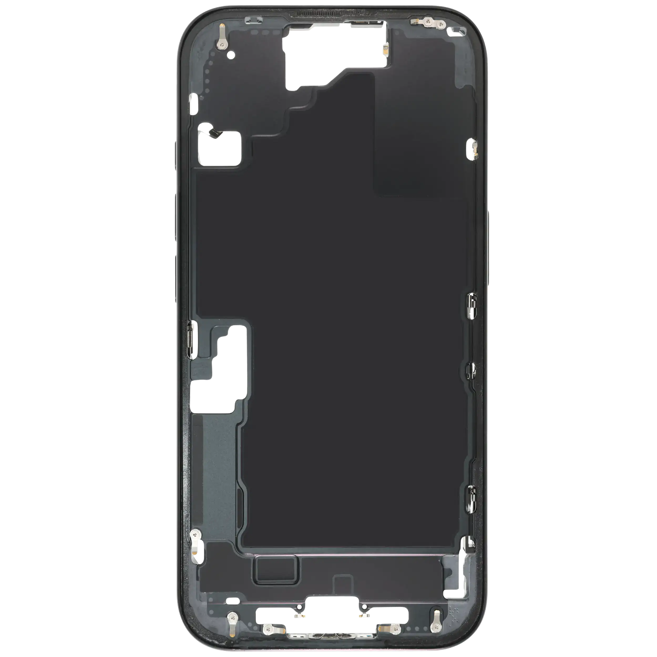Midframe/Rahmen mit Small Parts für iPhone 16 (EU / Global Version) (gebrauchter OEM-Ausbau, Qualität C) (Schwarz)