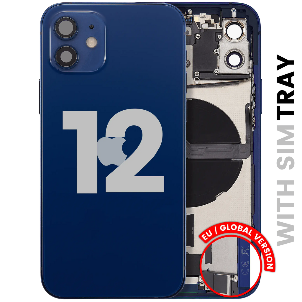Backcover/Rahmen mit Ladebuchse Flex & Small Parts für iPhone 12 (EU / Global Version) (gebrauchter OEM-Ausbau, Qualität B) (Blau)