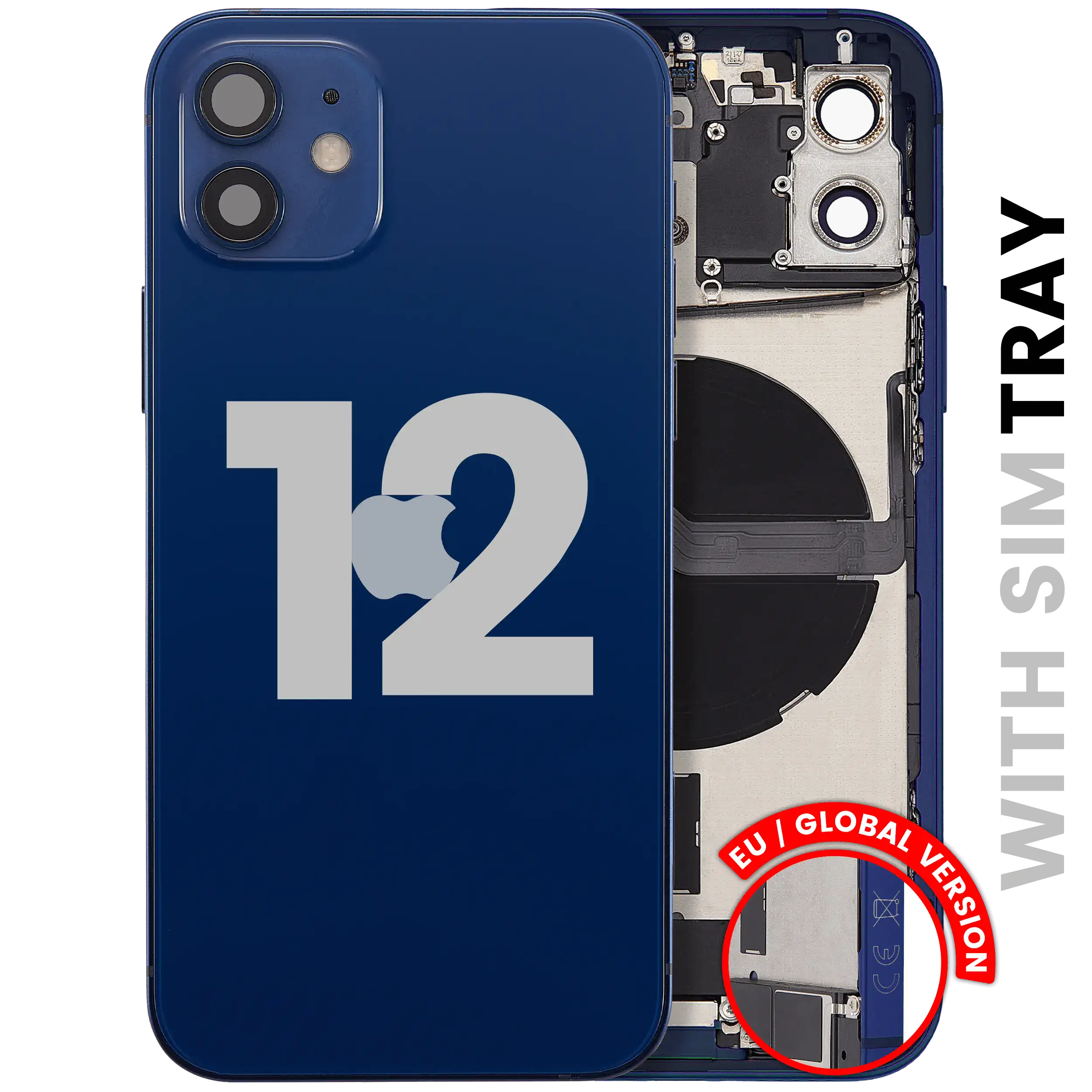 Backcover/Rahmen mit Ladebuchse Flex & Small Parts für iPhone 12 (EU / Global Version) (gebrauchter OEM-Ausbau, Qualität B) (Blau)