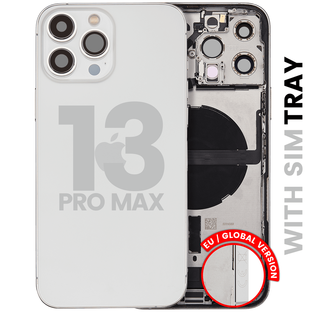 Backcover/Rahmen mit Ladebuchse Flex & Small Parts für iPhone 13 Pro Max (EU / Global Version) (gebrauchter OEM-Ausbau, Qualität B) (Silber)