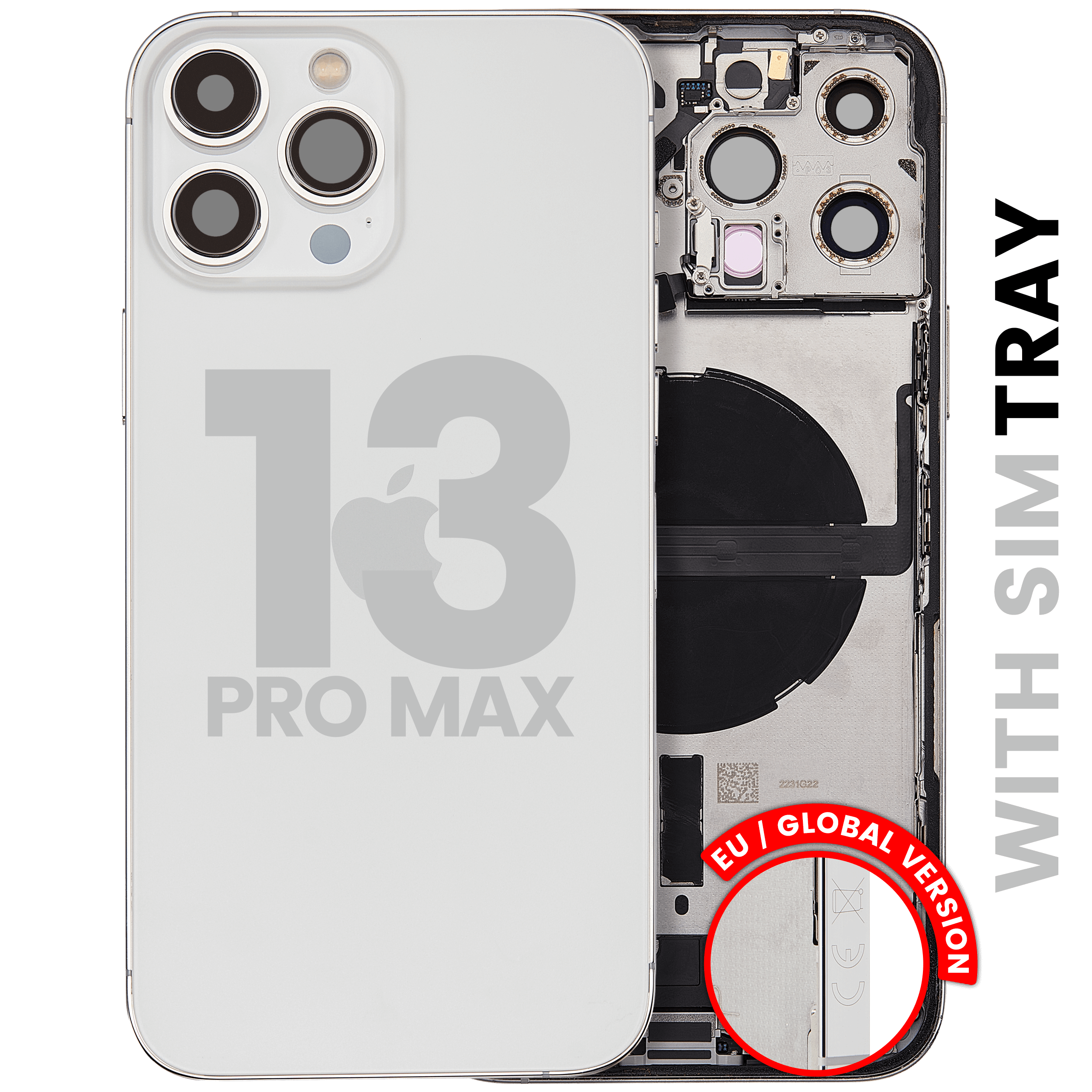 Backcover/Rahmen mit Ladebuchse Flex & Small Parts für iPhone 13 Pro Max (EU / Global Version) (gebrauchter OEM-Ausbau, Qualität B) (Silber)