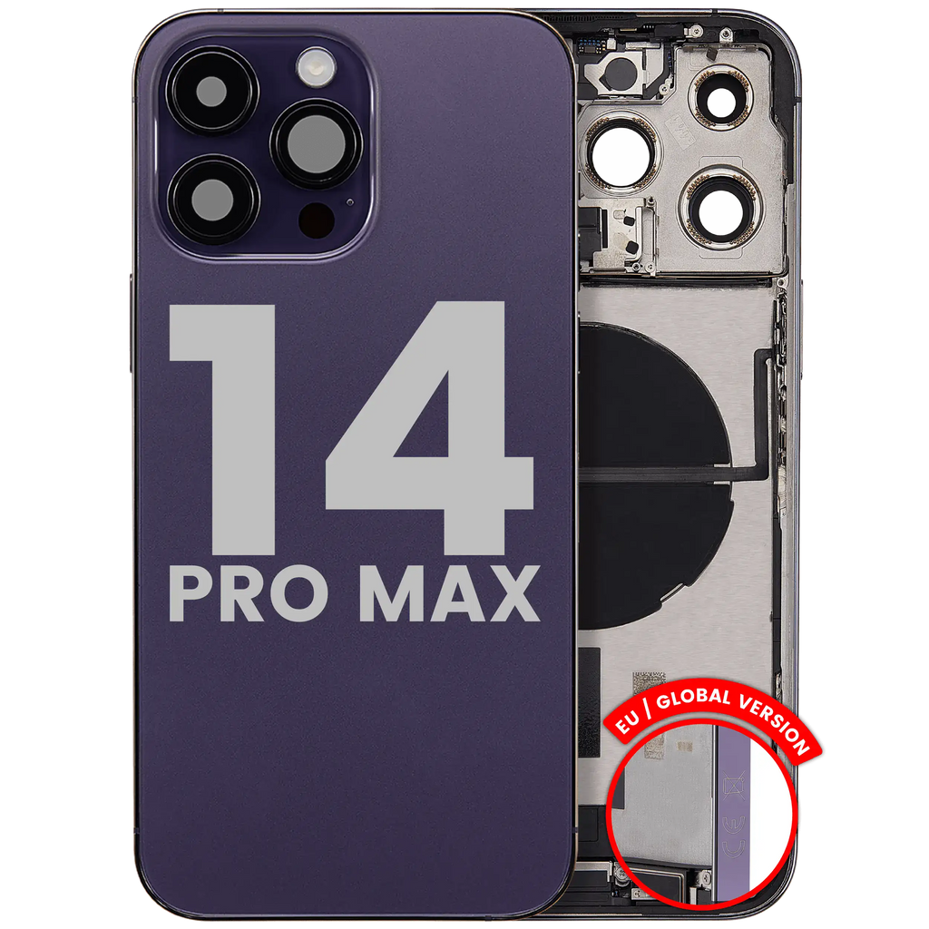 Backcover/Rahmen mit Ladebuchse Flex & Small Parts für iPhone 14 Pro Max (EU / Global Version) (gebrauchter OEM-Ausbau, Qualität A) (Deep Purple)