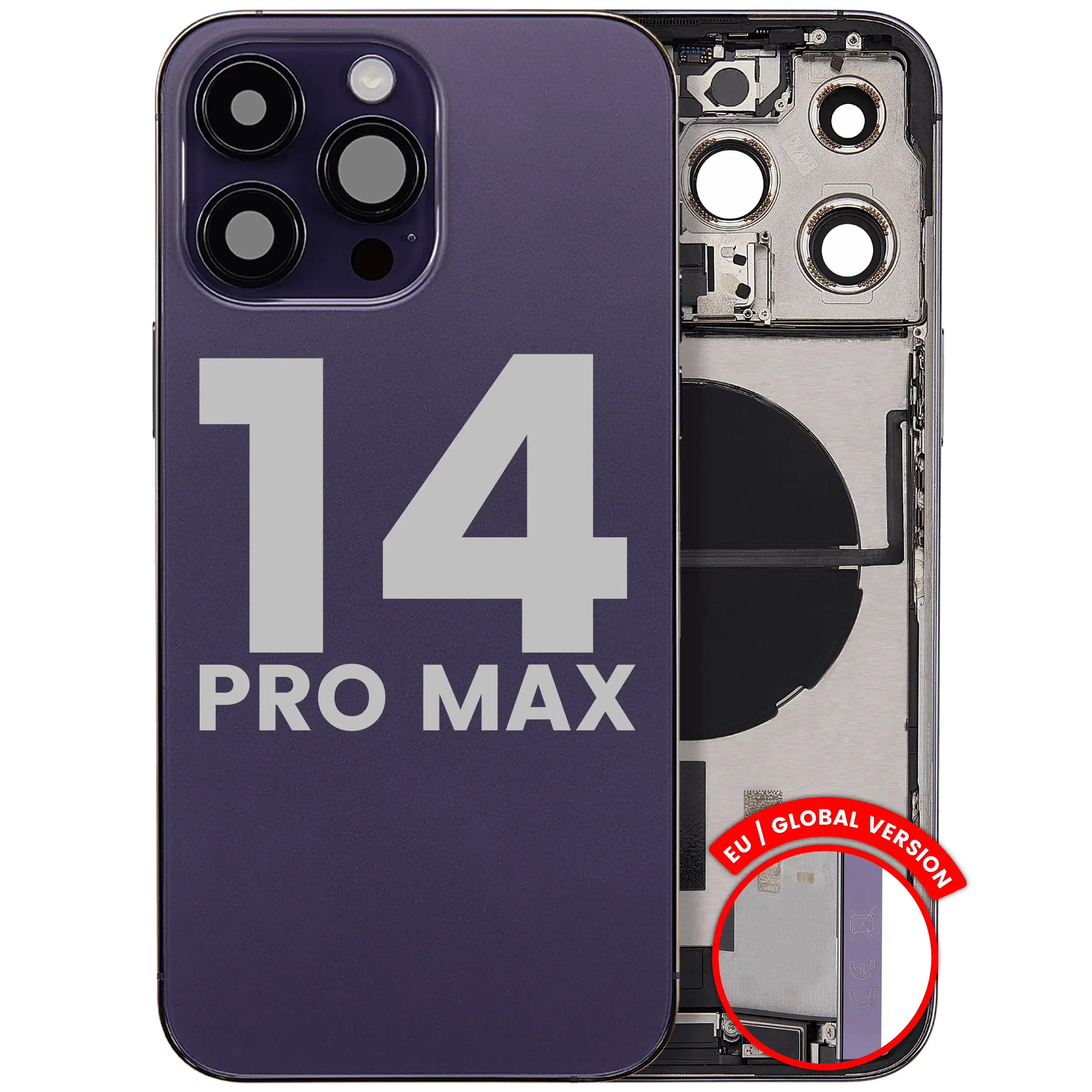 Backcover/Rahmen mit Ladebuchse Flex & Small Parts für iPhone 14 Pro Max (EU / Global Version) (gebrauchter OEM-Ausbau, Qualität A) (Deep Purple)