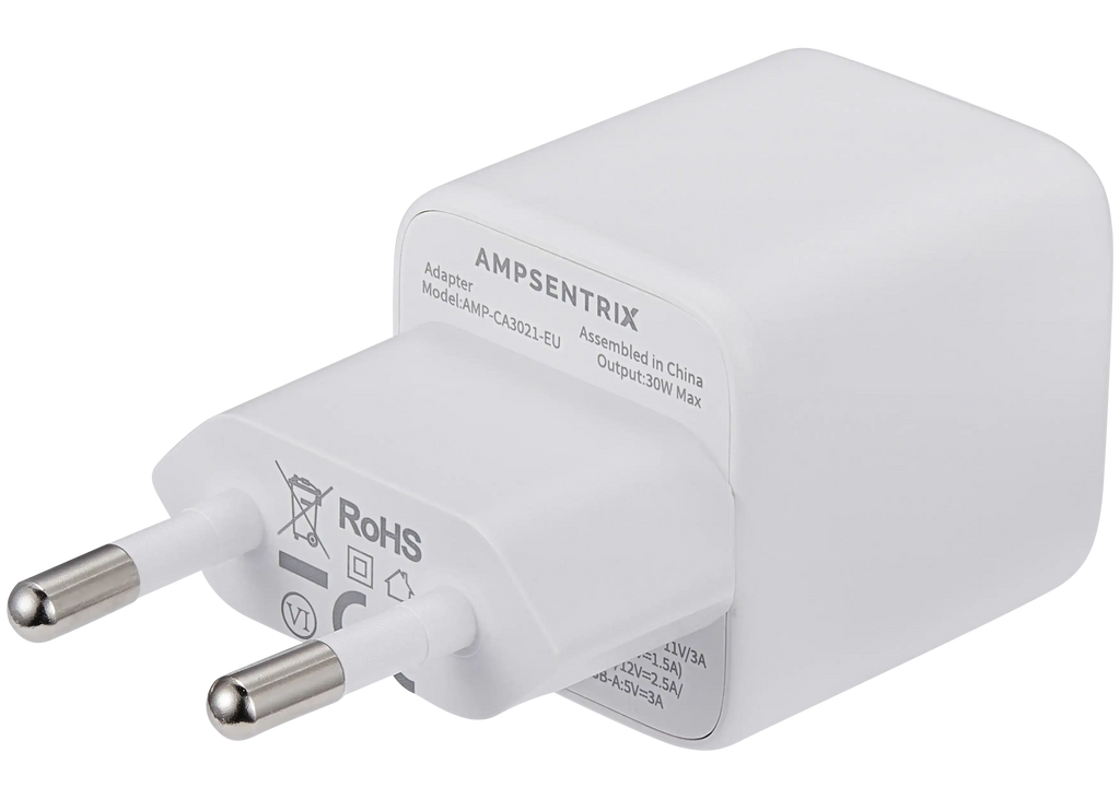 AmpSentrix Pro 30W 2-in-1 USB-C / USB-A GaN Wall Adapter (220V / EU Plug) (Pink)