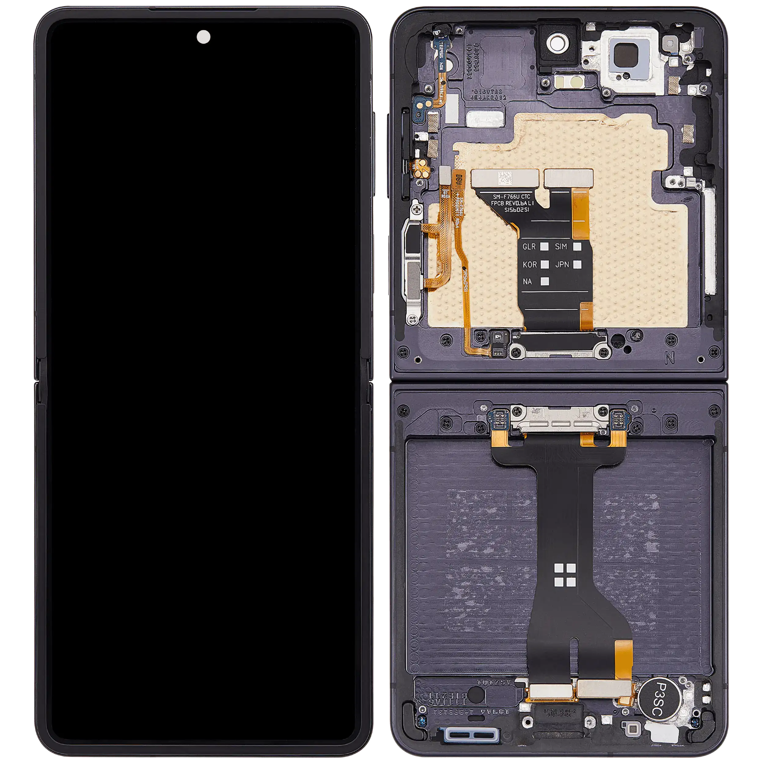 Inner OLED-Display mit Rahmen Compatible für Samsung Galaxy Z Flip 7 5G (US-Version) (Refurbished) (Jet Black)