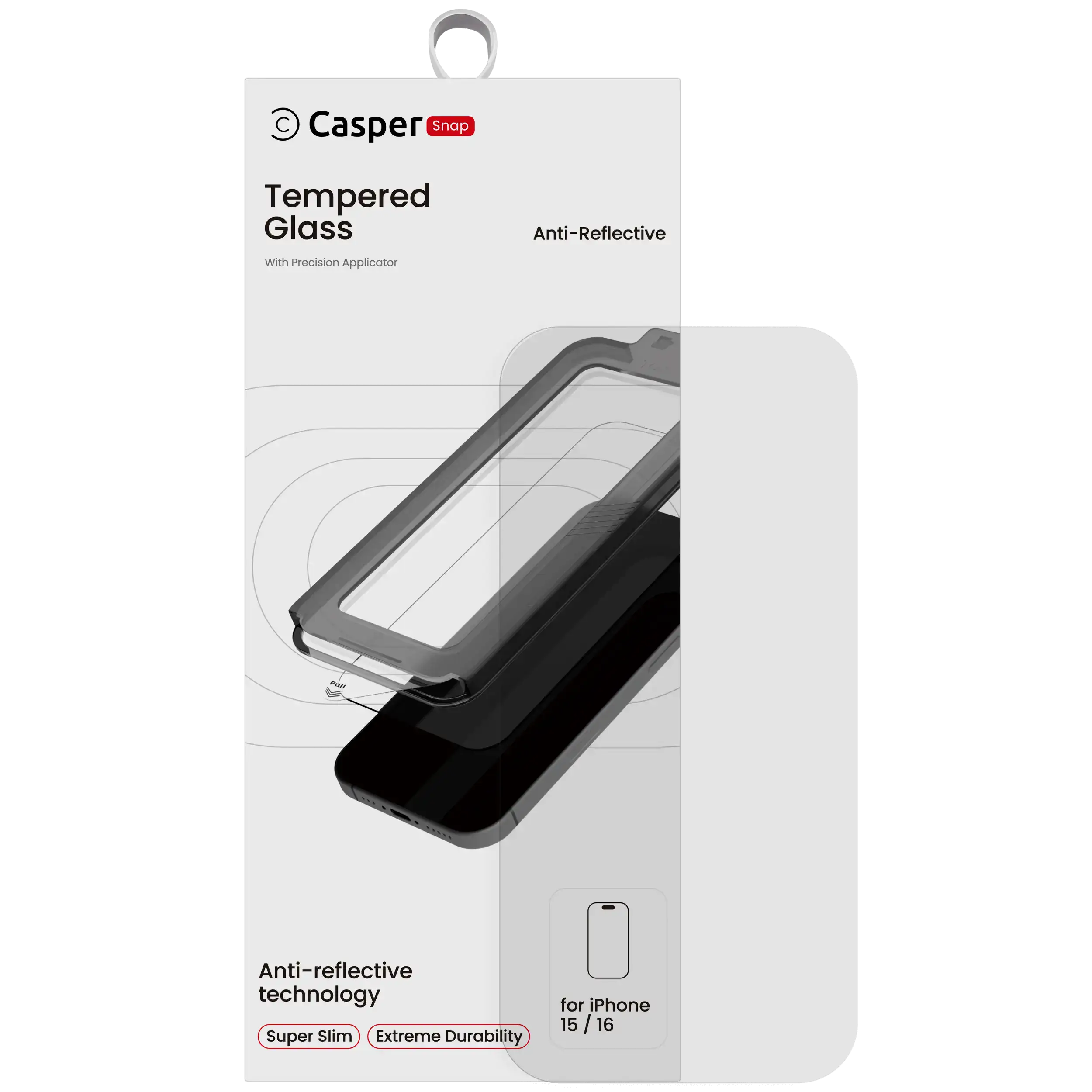 Casper Snap Temperglas kompatibel mit iPhone 15/16 (Retail Pack) (AR Clear)