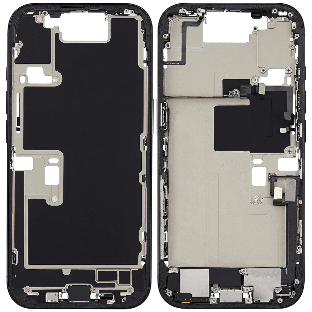 Midframe/Rahmen mit Ladebuchse Flex & Small Parts für iPhone 16 Pro (EU / Global Version) (gebrauchter OEM-Ausbau, Qualität A) (Schwarz Titanium)