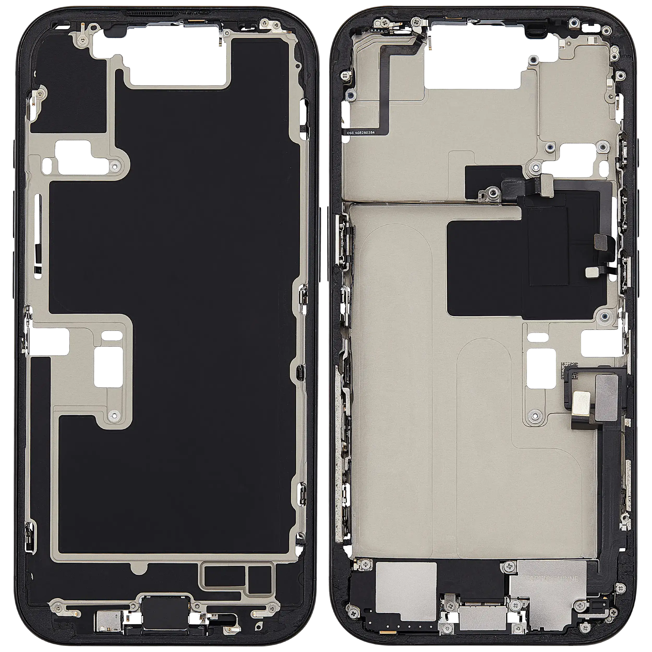 Midframe/Rahmen mit Ladebuchse Flex & Small Parts für iPhone 16 Pro (EU / Global Version) (gebrauchter OEM-Ausbau, Qualität A) (Schwarz Titanium)