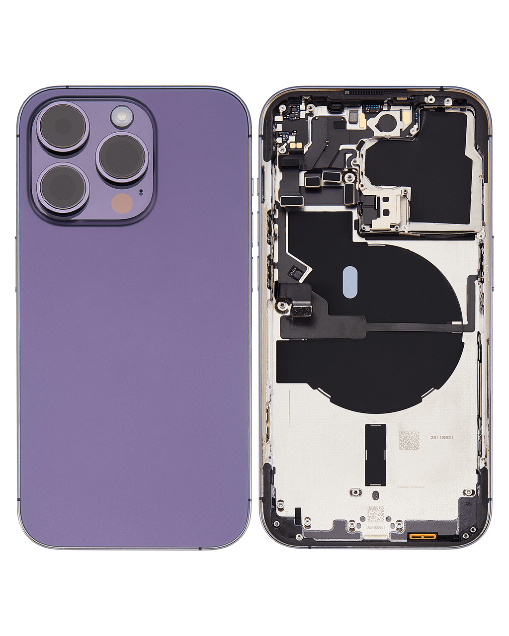 Backcover/Rahmen mit Small Parts für iPhone 14 Pro (EU / Global Version) (gebrauchter OEM-Ausbau, Qualität A) (Deep Purple)