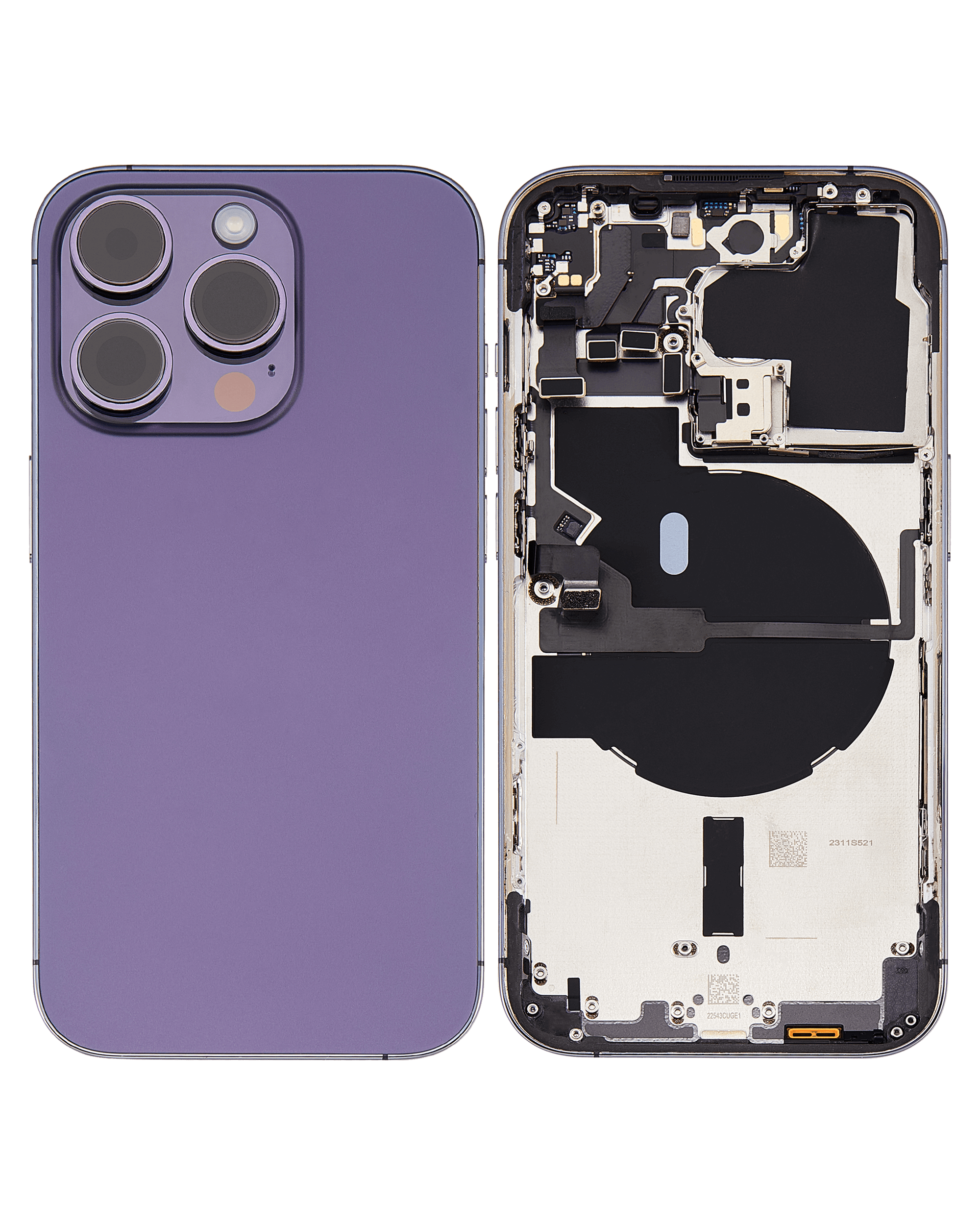 Backcover/Rahmen mit Small Parts für iPhone 14 Pro (EU / Global Version) (gebrauchter OEM-Ausbau, Qualität A) (Deep Purple)