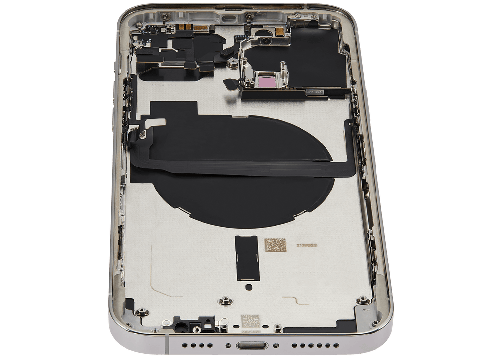 Backcover/Rahmen mit Small Parts für iPhone 13 Pro Max (EU / Global Version) (gebrauchter OEM-Ausbau, Qualität B) (Silber)