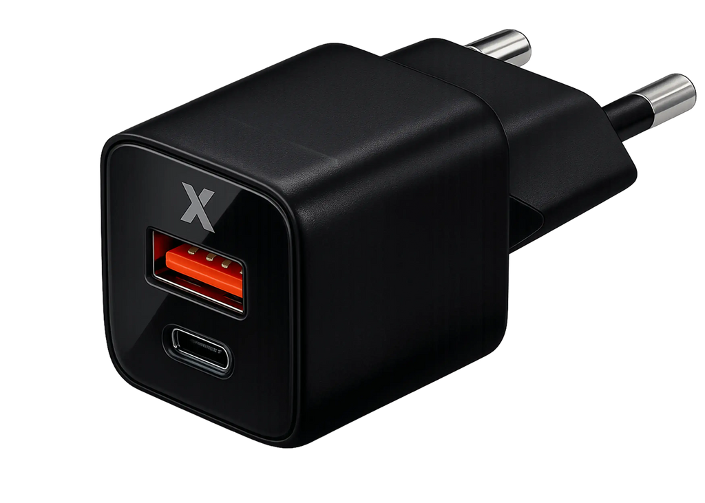 AmpSentrix Pro 30W 2-in-1 USB-C / USB-A GaN Wall Adapter (220V / EU Plug) (Schwarz Titanium)