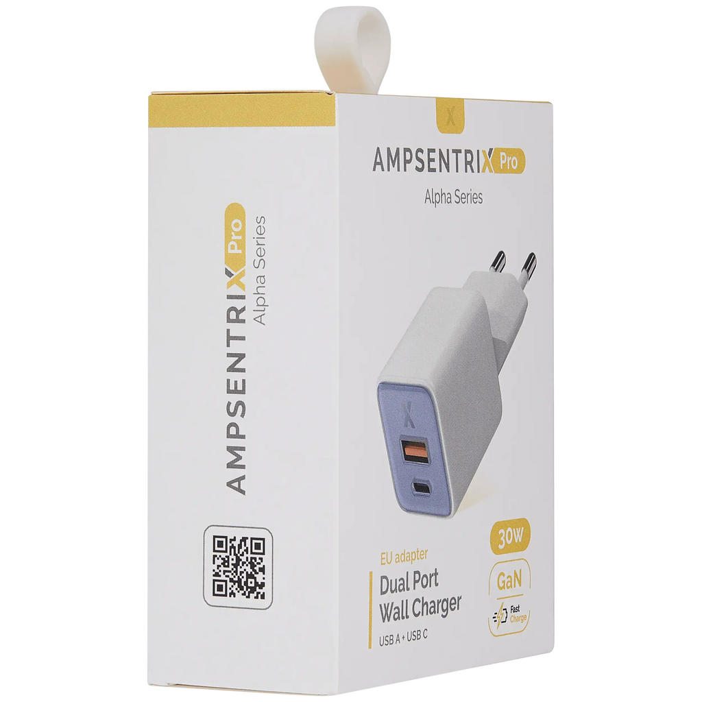 AmpSentrix Pro 30W 2-in-1 USB-C / USB-A GaN Wall Adapter (220V / EU Plug) (Ultramarine)