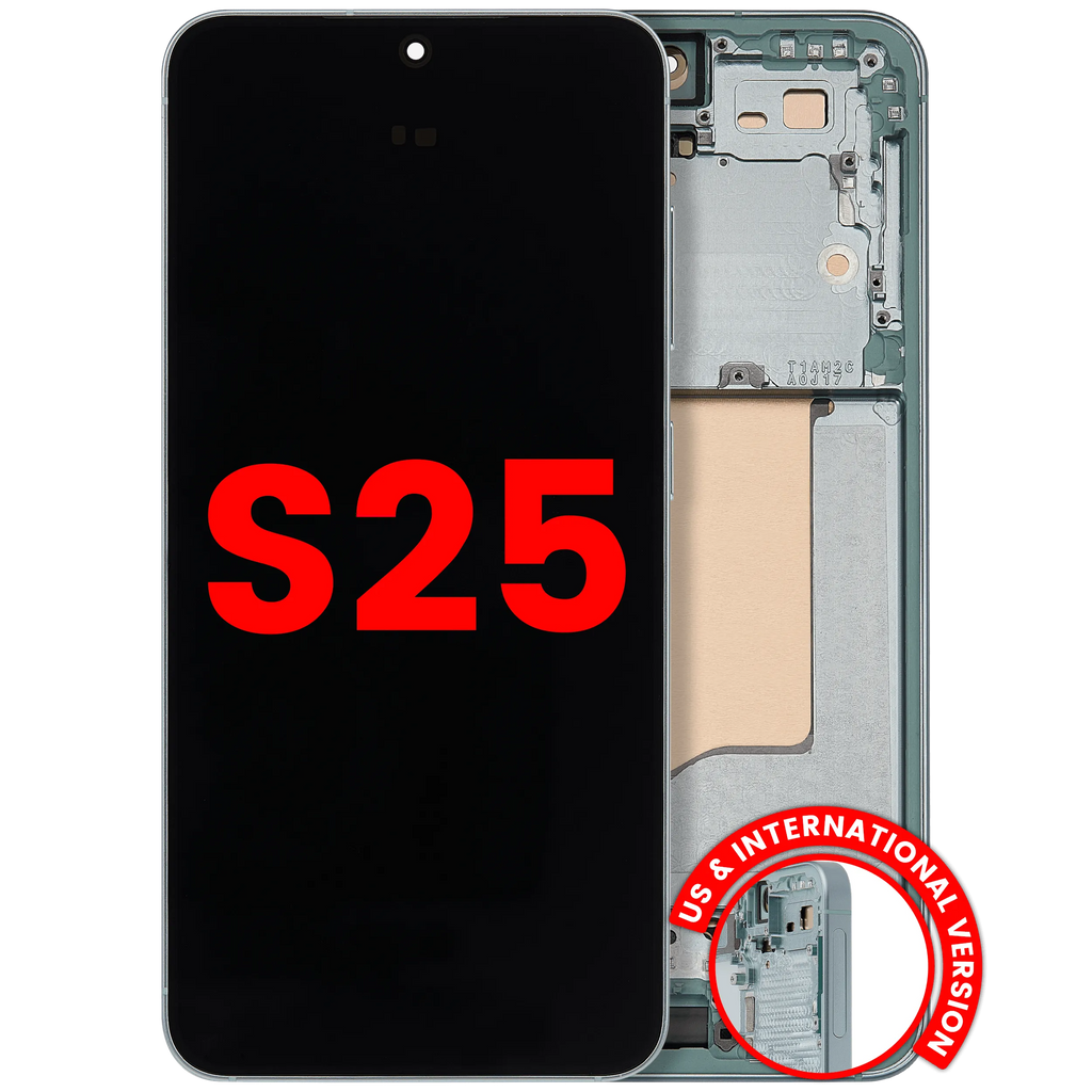 OLED-Display mit Rahmen für Samsung Galaxy S25 5G (US & International) (Aftermarket Plus) (Mint)