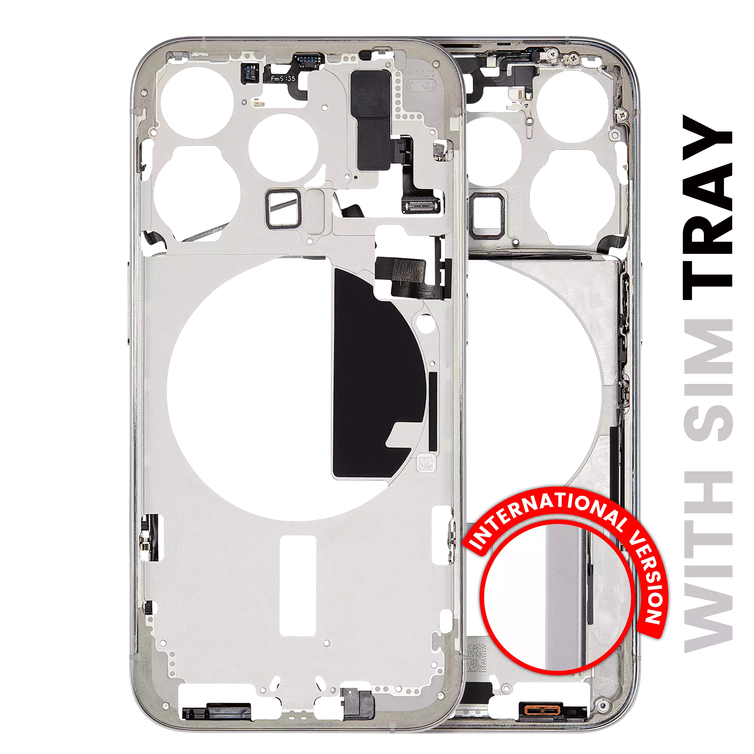 Midframe/Rahmen mit Small Parts für iPhone 15 Pro (EU / Global Version) (Aftermarket Plus) (Weiß Titanium)