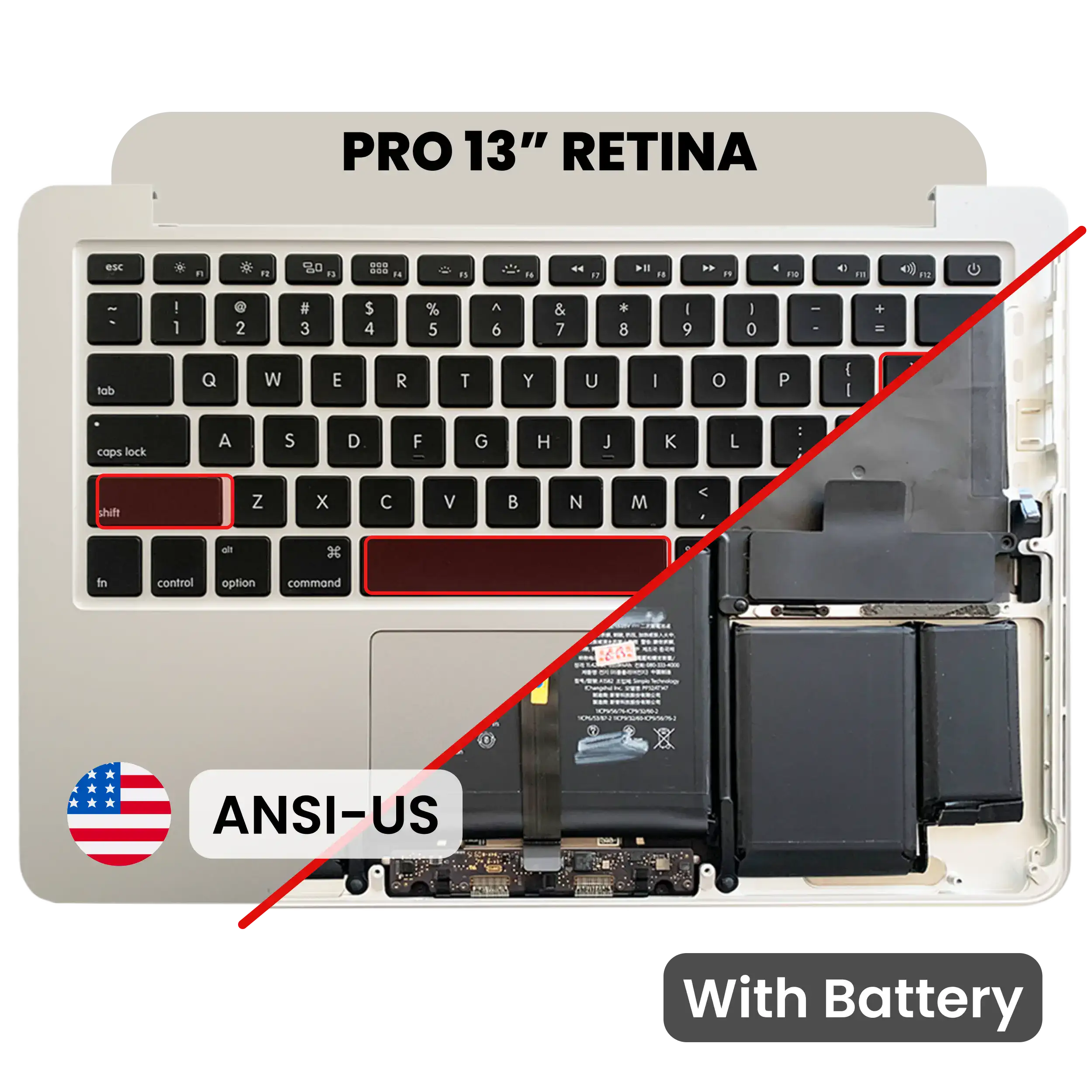 Top Case mit Akku and Keyboard (ANSI US) für MacBook Pro 13" A1502 (2015) (gebrauchter OEM-Ausbau, Qualität A)