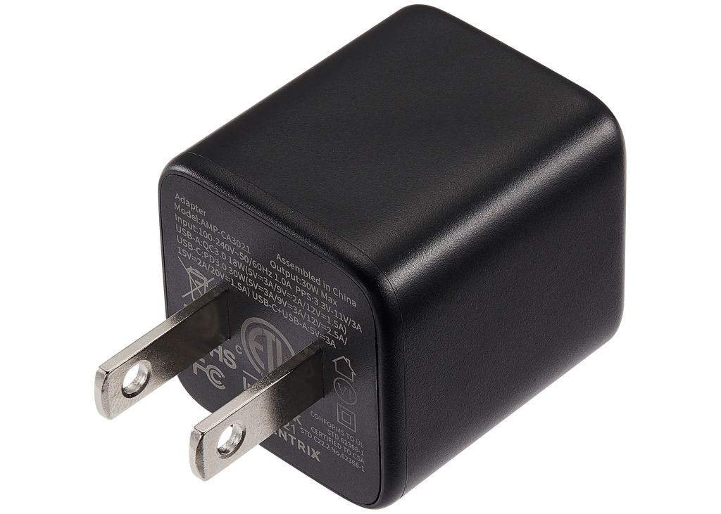 AmpSentrix Pro 30W 2-in-1 USB-C / USB-A GaN Wall Adapter (Schwarz Titanium)