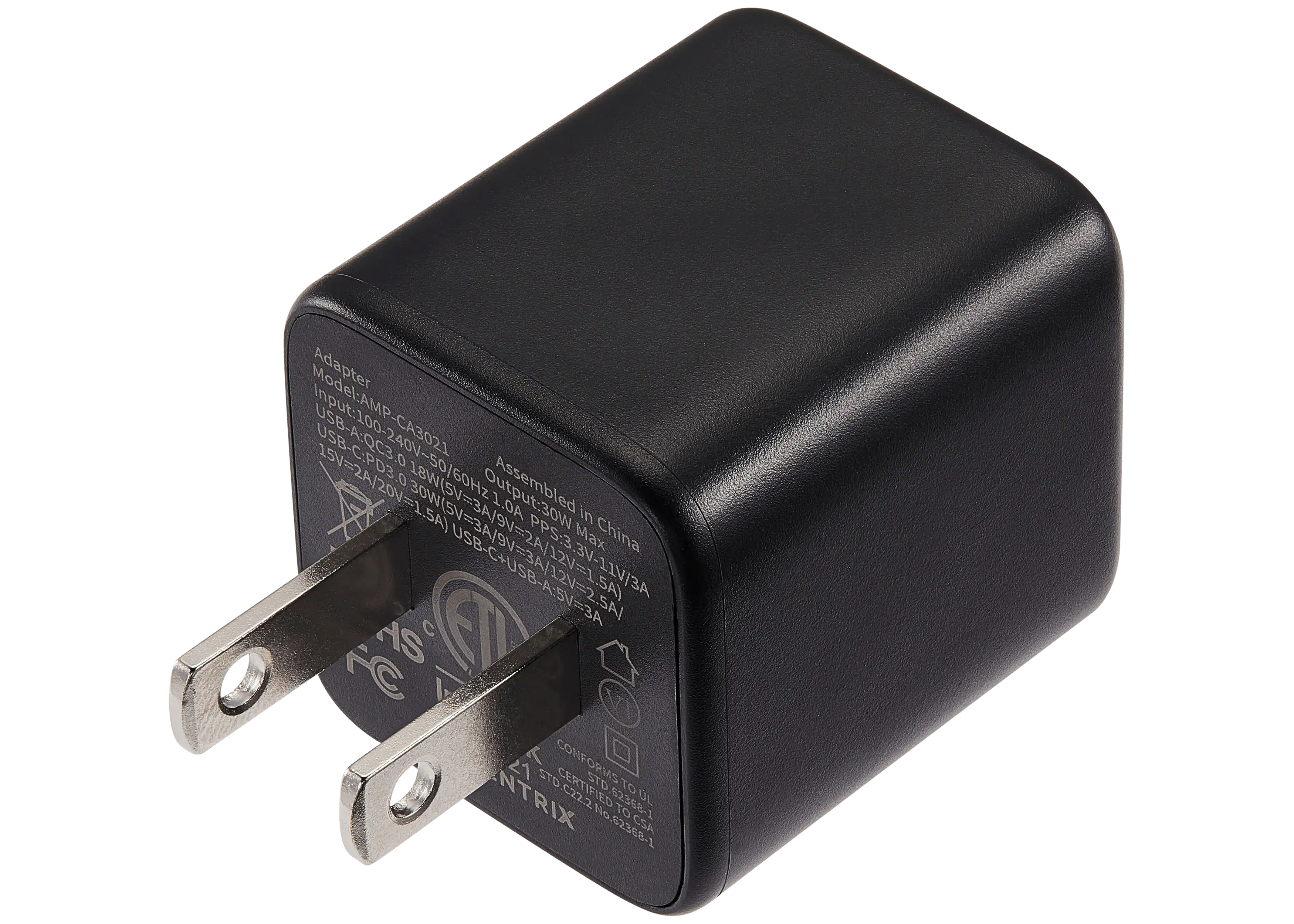 AmpSentrix Pro 30W 2-in-1 USB-C / USB-A GaN Wall Adapter (Schwarz Titanium)