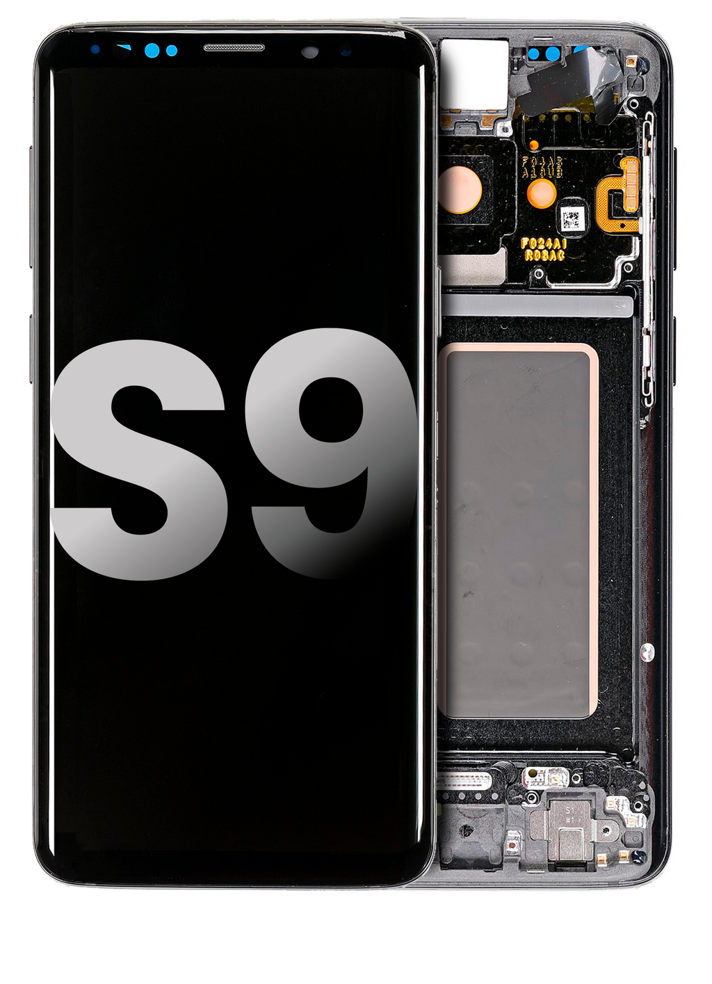 OLED-Display mit Rahmen für Samsung Galaxy S9 (gebrauchter OEM-Ausbau, Qualität B/C) (Midnight Schwarz)