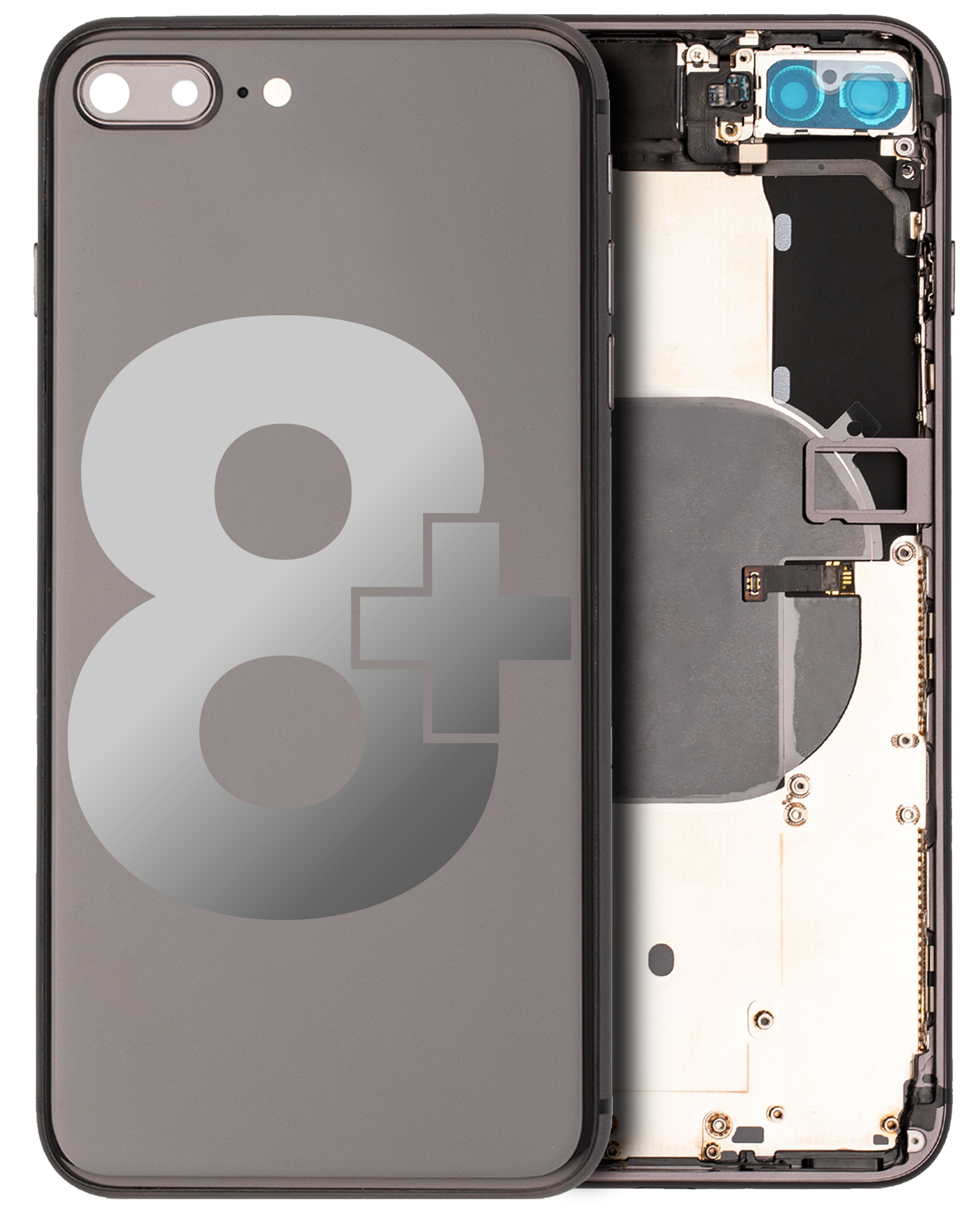 Backcover/Rahmen mit Small Components Pre-Installed für iPhone 8 Plus (gebrauchter OEM-Ausbau, Qualität A) (Space Grau)