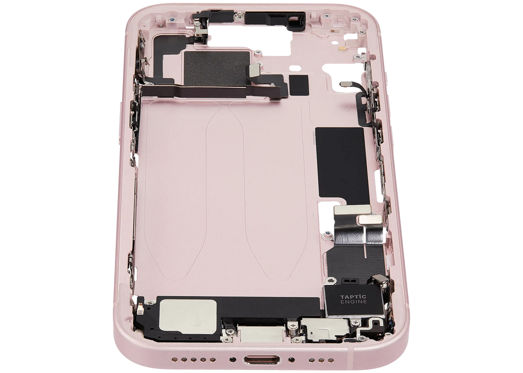Midframe/Rahmen mit Ladebuchse Flex & Small Parts für iPhone 15 (EU / Global Version) (gebrauchter OEM-Ausbau, Qualität C) (Pink)
