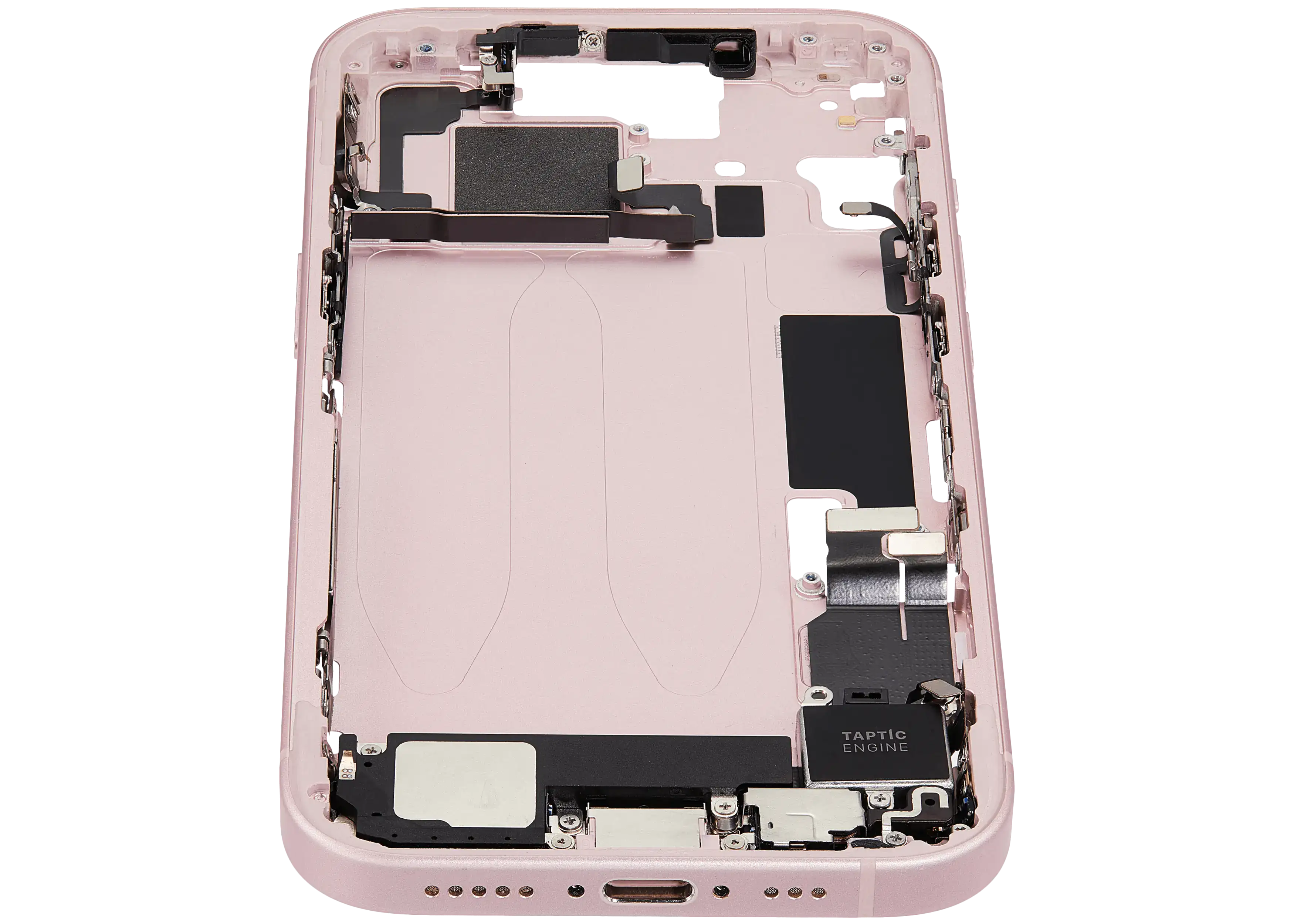 Midframe/Rahmen mit Ladebuchse Flex & Small Parts für iPhone 15 (EU / Global Version) (gebrauchter OEM-Ausbau, Qualität C) (Pink)