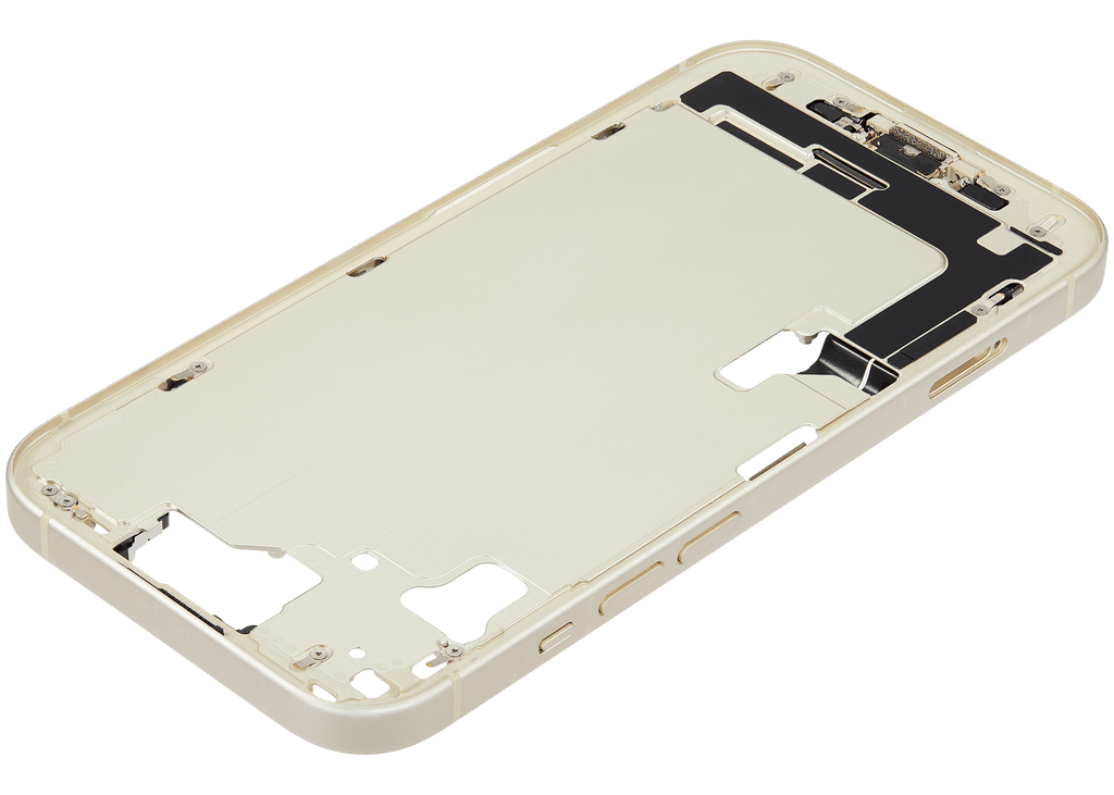 Midframe/Rahmen mit Ladebuchse Flex & Small Parts für iPhone 15 (EU / Global Version) (gebrauchter OEM-Ausbau, Qualität C) (Gelb)