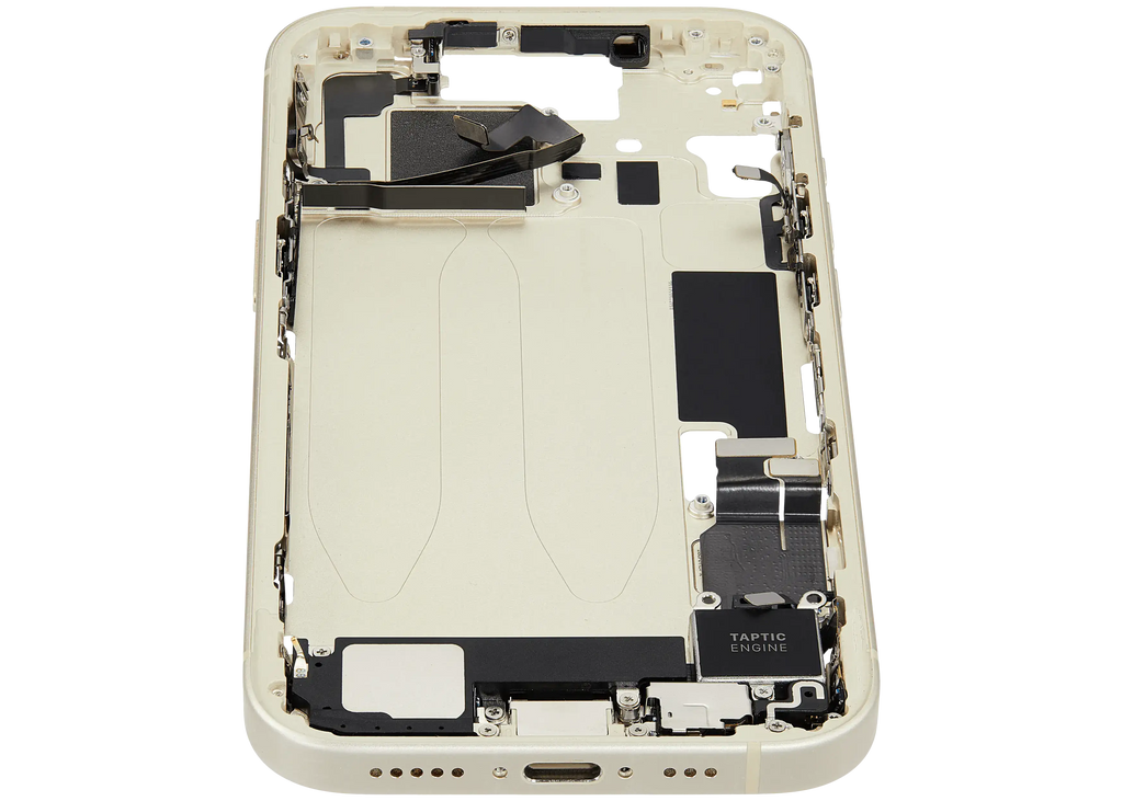Midframe/Rahmen mit Ladebuchse Flex & Small Parts für iPhone 15 (EU / Global Version) (gebrauchter OEM-Ausbau, Qualität A) (Gelb)
