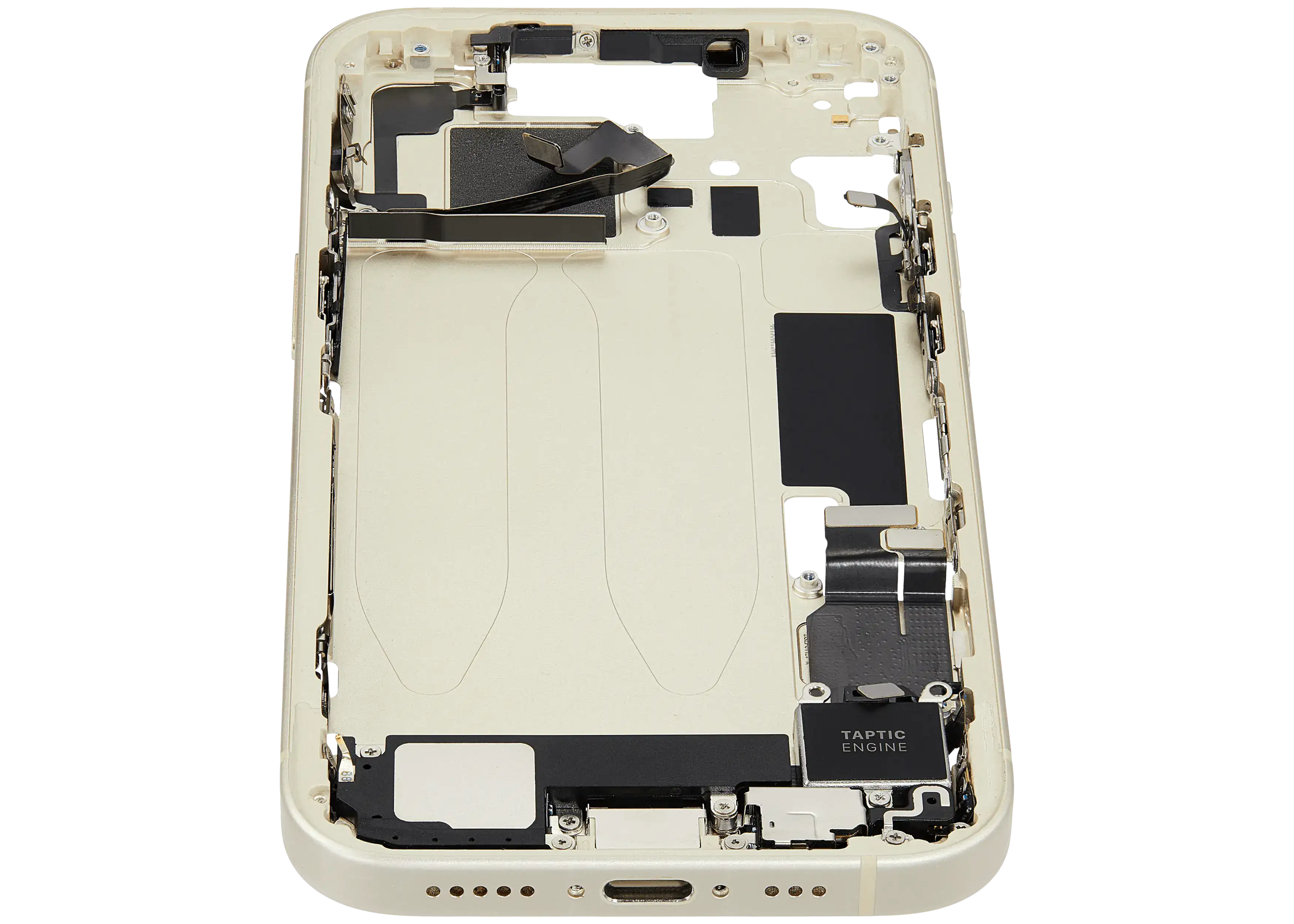 Midframe/Rahmen mit Ladebuchse Flex & Small Parts für iPhone 15 (EU / Global Version) (gebrauchter OEM-Ausbau, Qualität A) (Gelb)