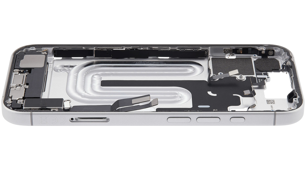 Midframe/Rahmen mit Ladebuchse Flex & Small Parts für iPhone 17 (EU / Global Version) (gebrauchter OEM-Ausbau, Qualität A) (Weiß)