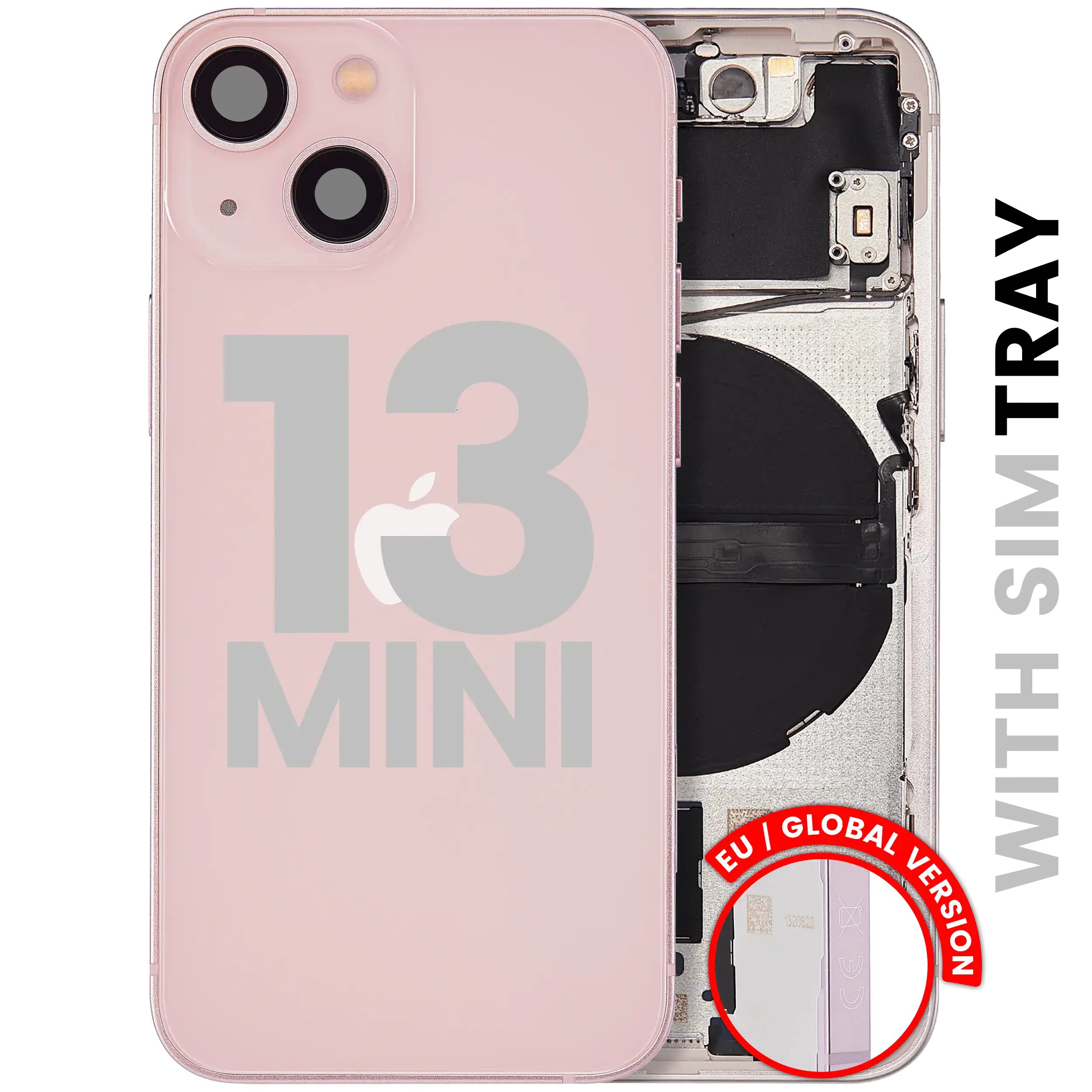 Backcover/Rahmen mit Small Parts für iPhone 13 Mini (EU / Global Version) (gebrauchter OEM-Ausbau, Qualität B) (Pink)